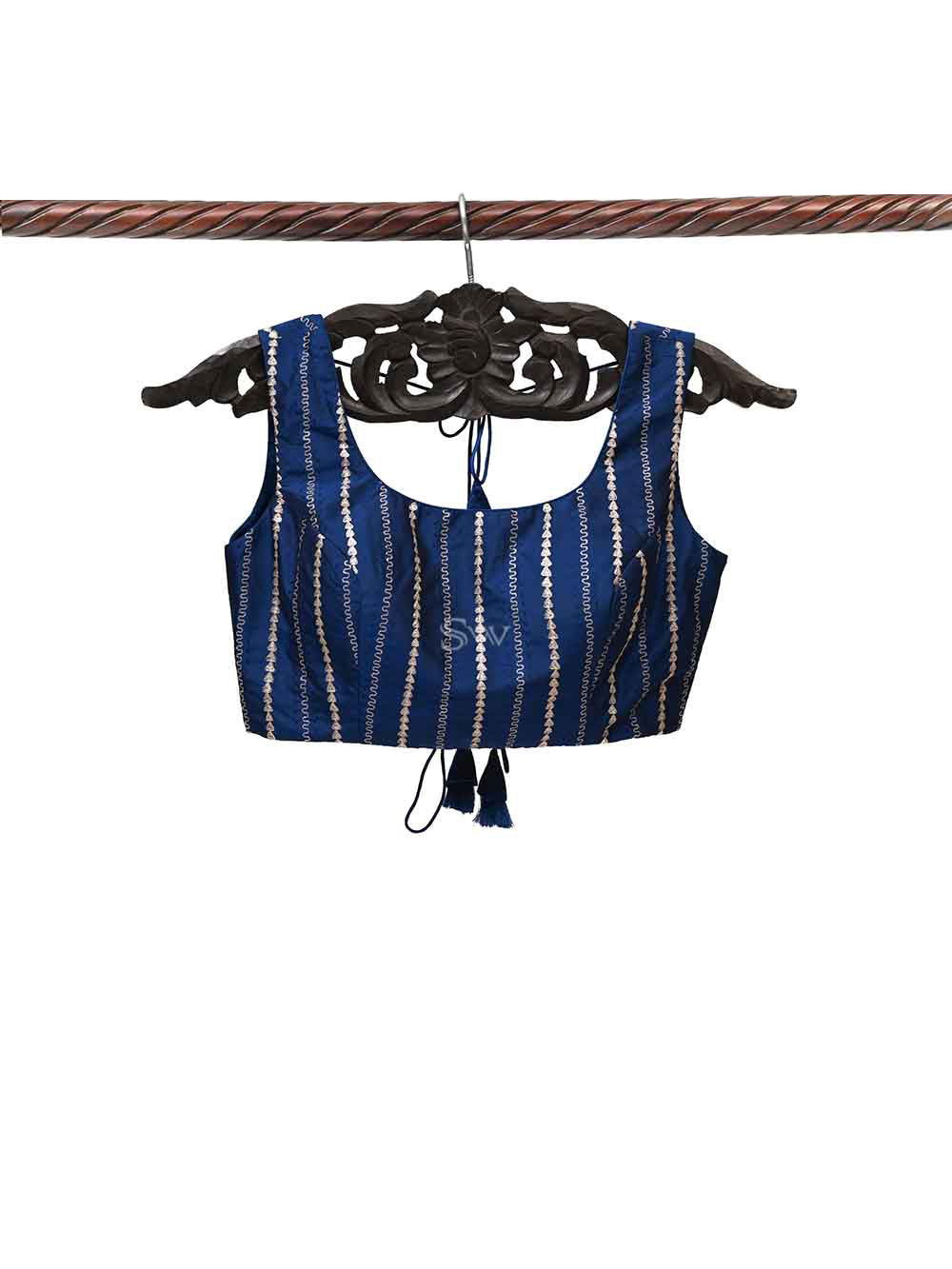Midnight Blue Uppada Silk Banarasi Ready-made Blouse - Sacred Weaves