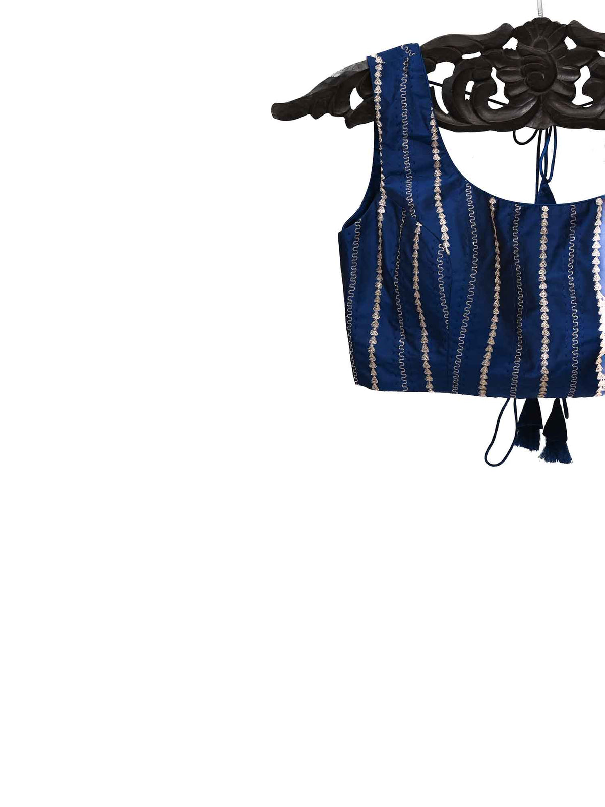 Midnight Blue Uppada Silk Banarasi Ready-made Blouse - Sacred Weaves