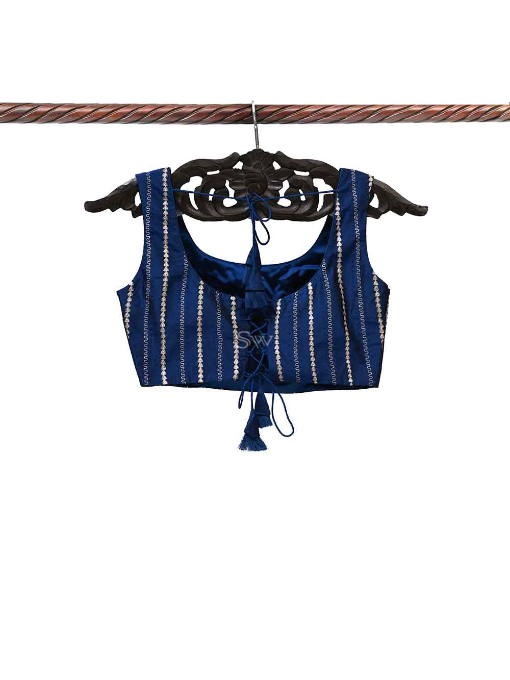 Midnight Blue Uppada Silk Banarasi Ready-made Blouse - Sacred Weaves