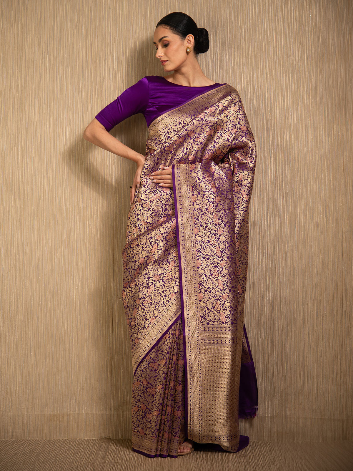 Purple Meenakari Silk Brocade Handloom Banarasi Saree