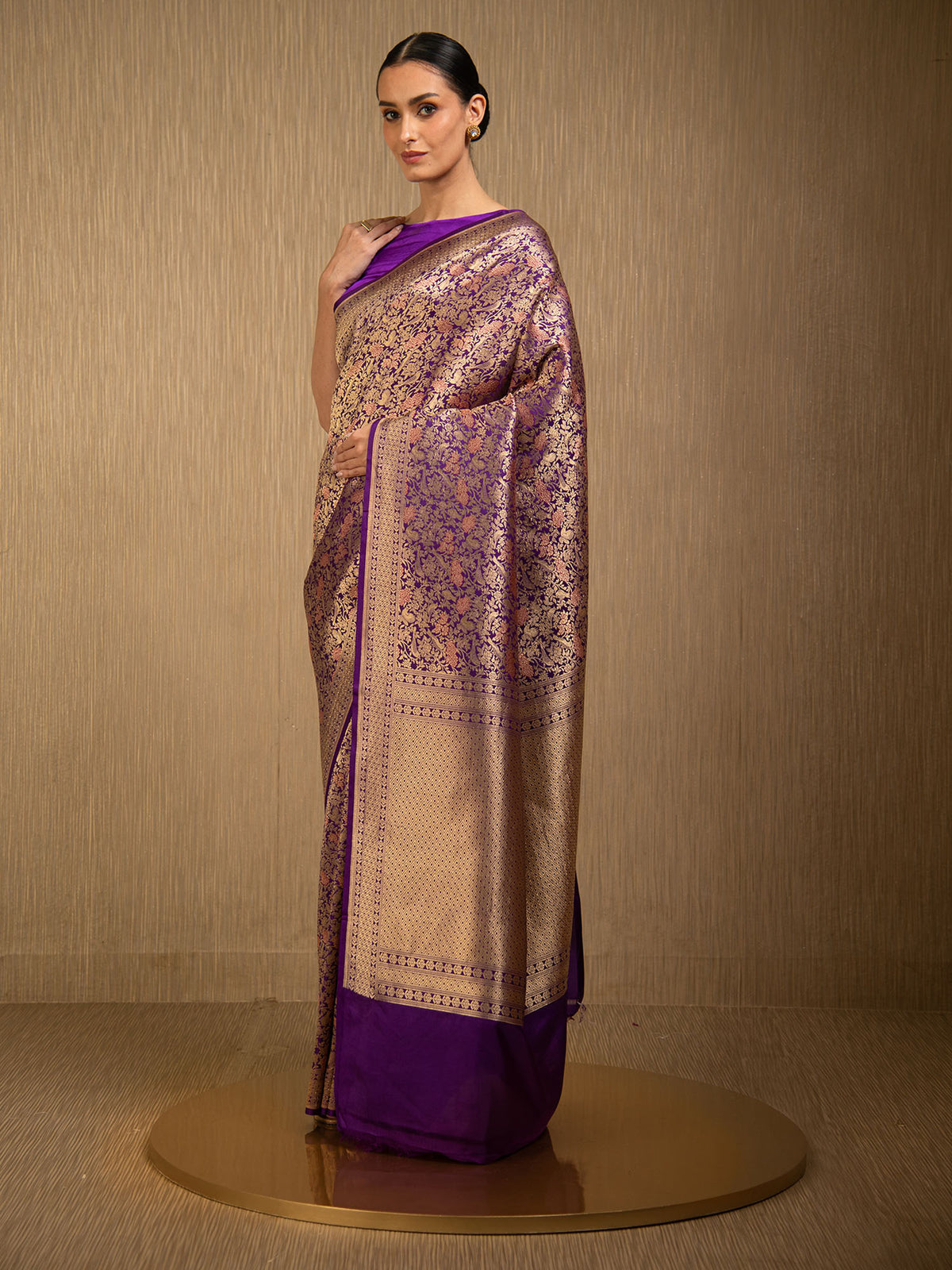 Purple Meenakari Silk Brocade Handloom Banarasi Saree