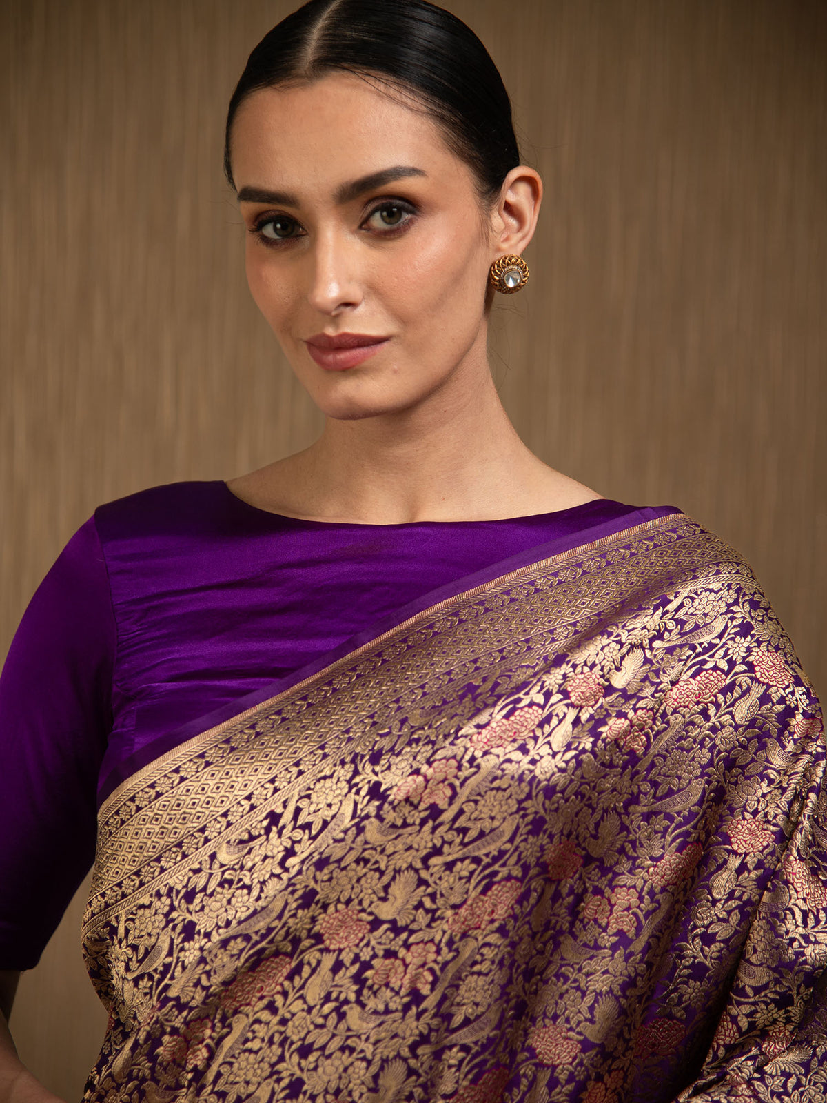 Purple Meenakari Silk Brocade Handloom Banarasi Saree