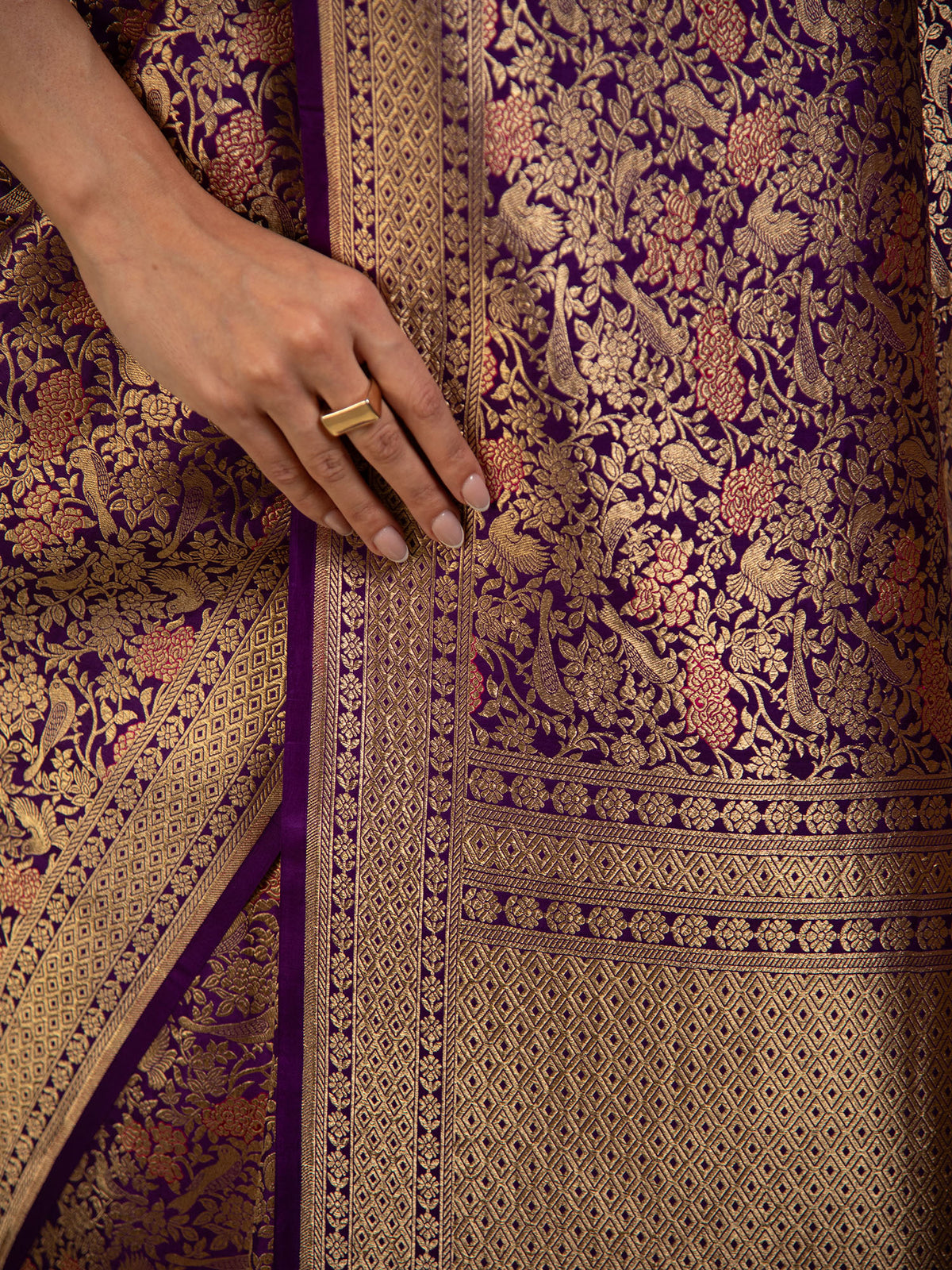 Purple Meenakari Silk Brocade Handloom Banarasi Saree