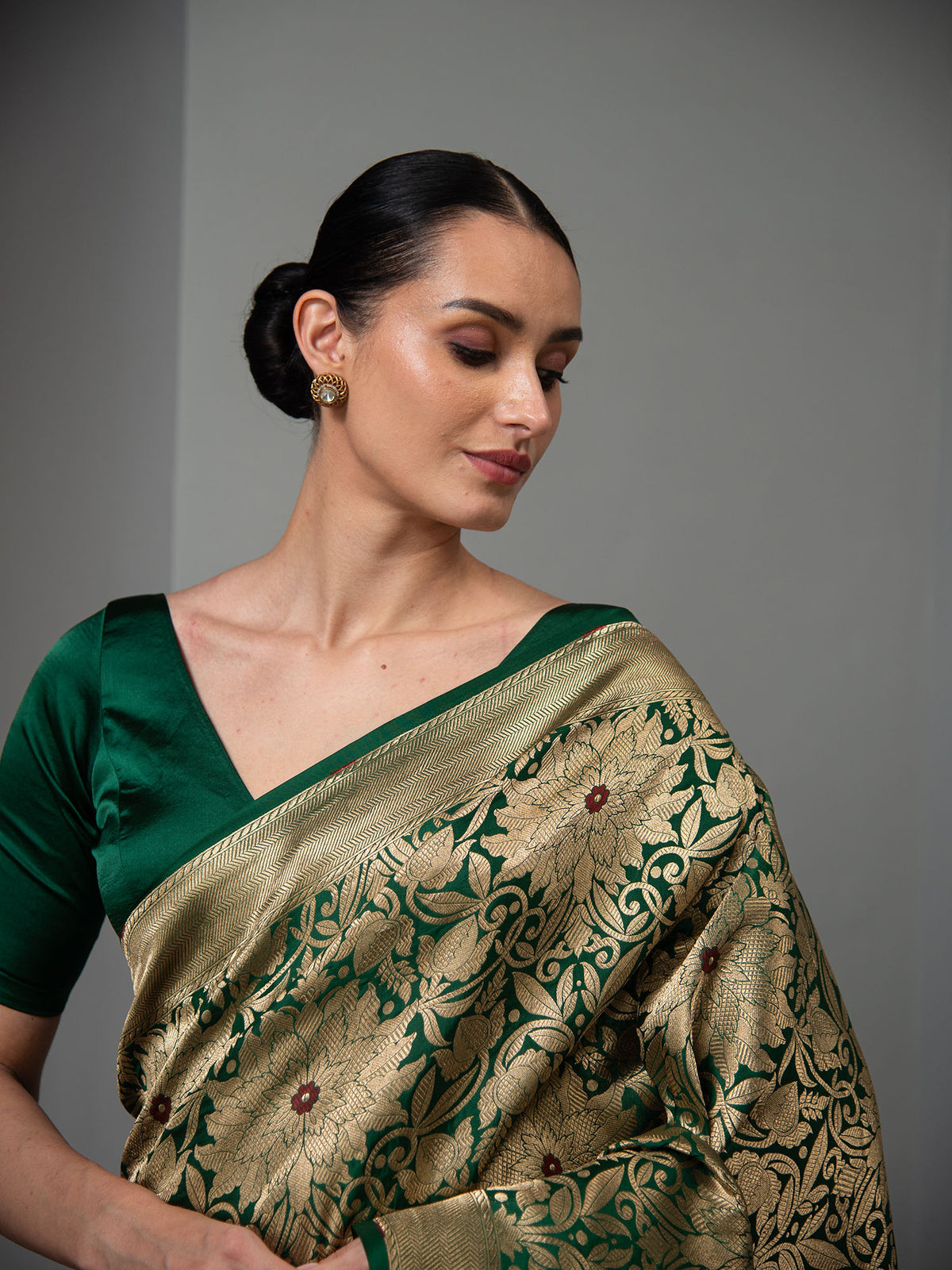 Bottle Green Meenakari Silk Brocade Handloom Banarasi Saree