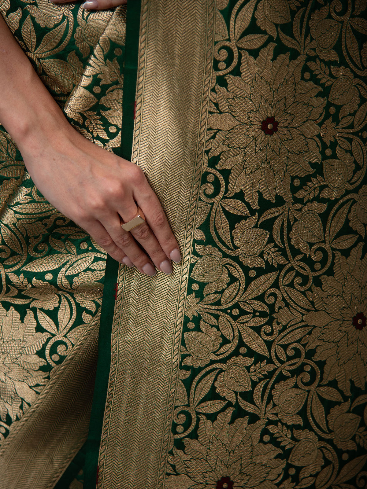 Bottle Green Meenakari Silk Brocade Handloom Banarasi Saree