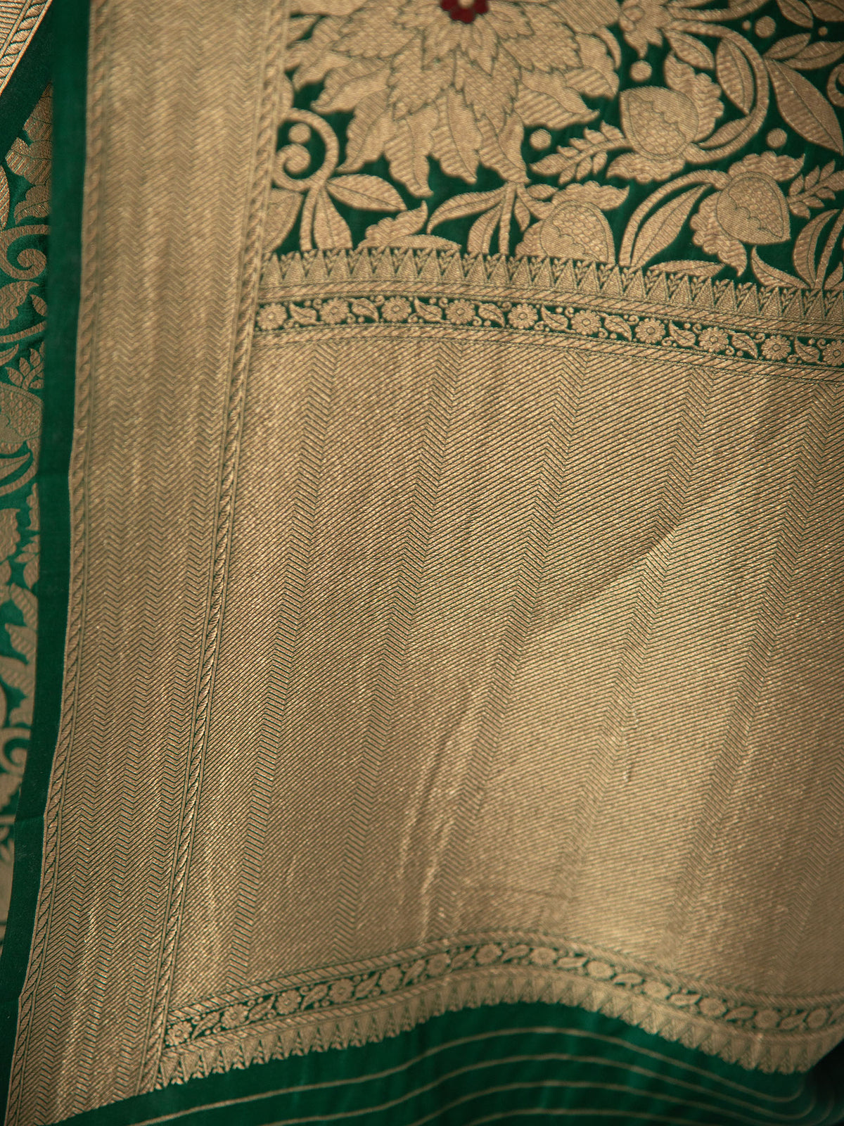 Bottle Green Meenakari Silk Brocade Handloom Banarasi Saree