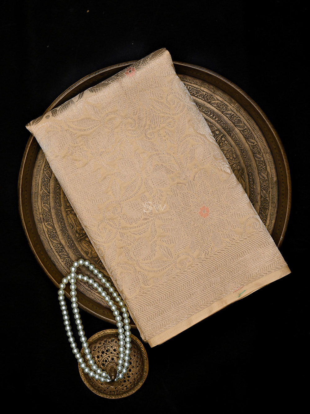 Cream Meenakari Silk Brocade Handloom Banarasi Saree - Sacred Weaves