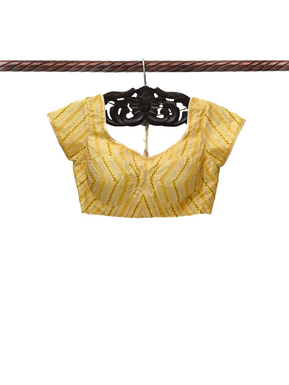 Yellow Uppada Silk Banarasi Ready-made Blouse - Sacred Weaves