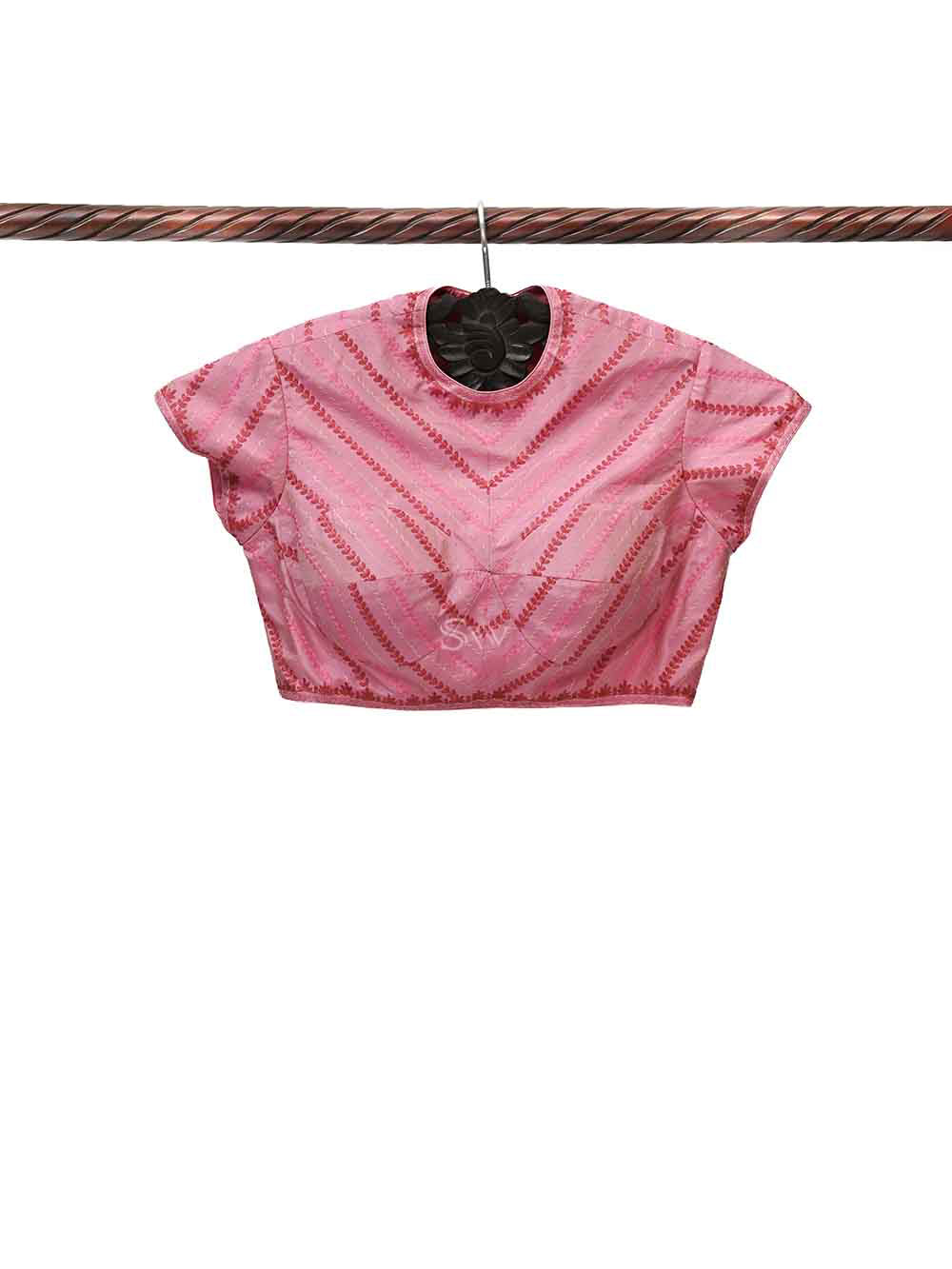 Onion Pink Uppada Silk Banarasi Ready-made Blouse - Sacred Weaves