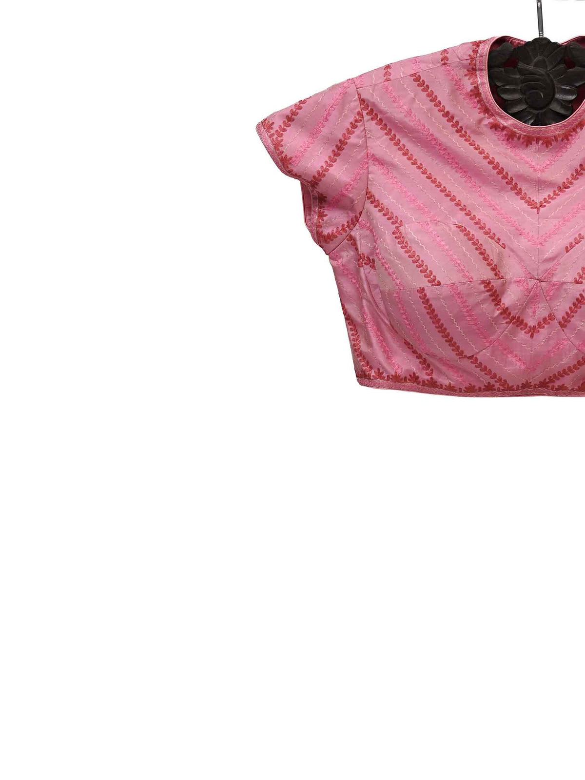Onion Pink Uppada Silk Banarasi Ready-made Blouse - Sacred Weaves