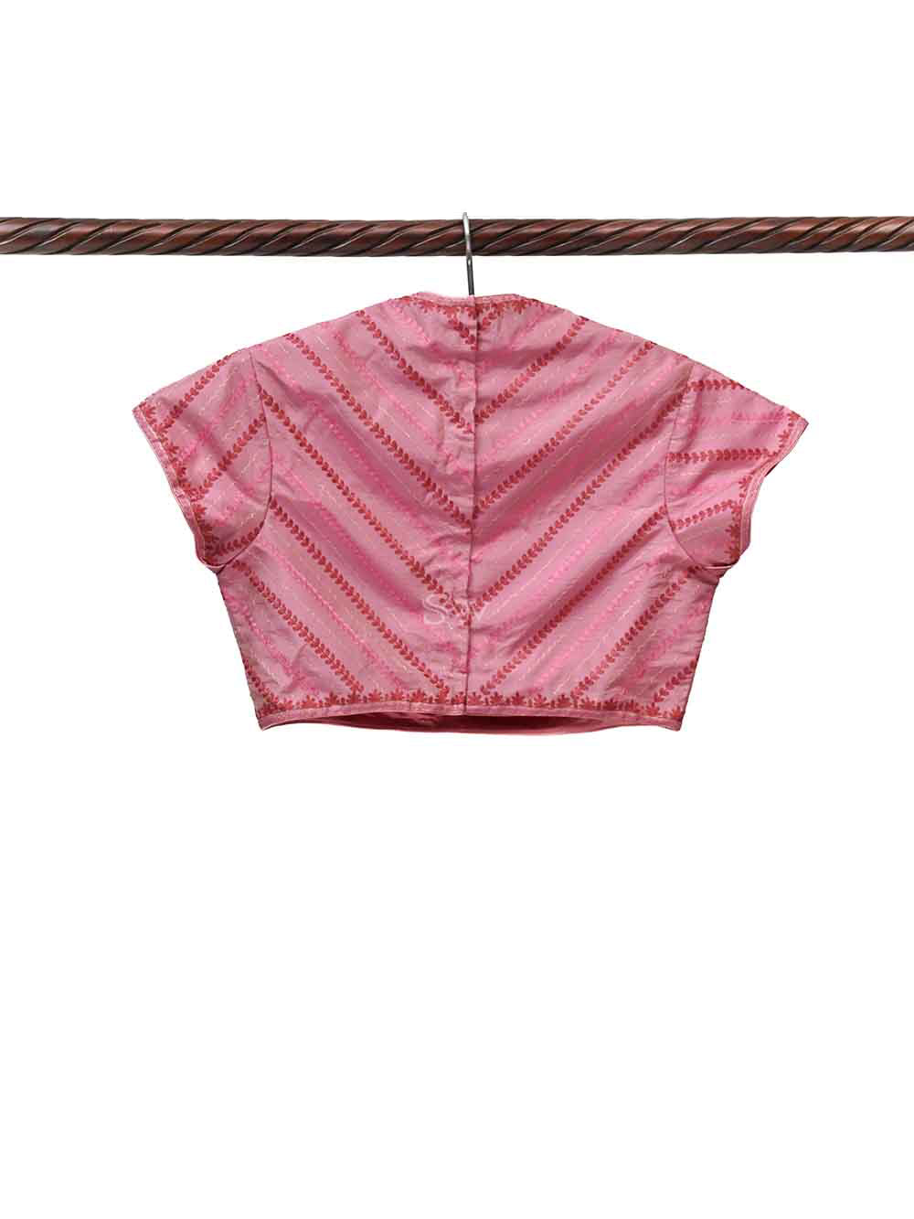 Onion Pink Uppada Silk Banarasi Ready-made Blouse - Sacred Weaves