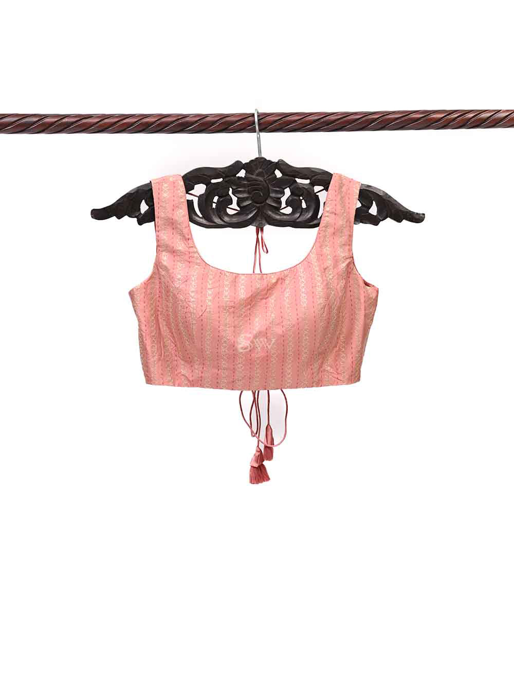 Dusty Pink Uppada Silk Banarasi Ready-made Blouse - Sacred Weaves