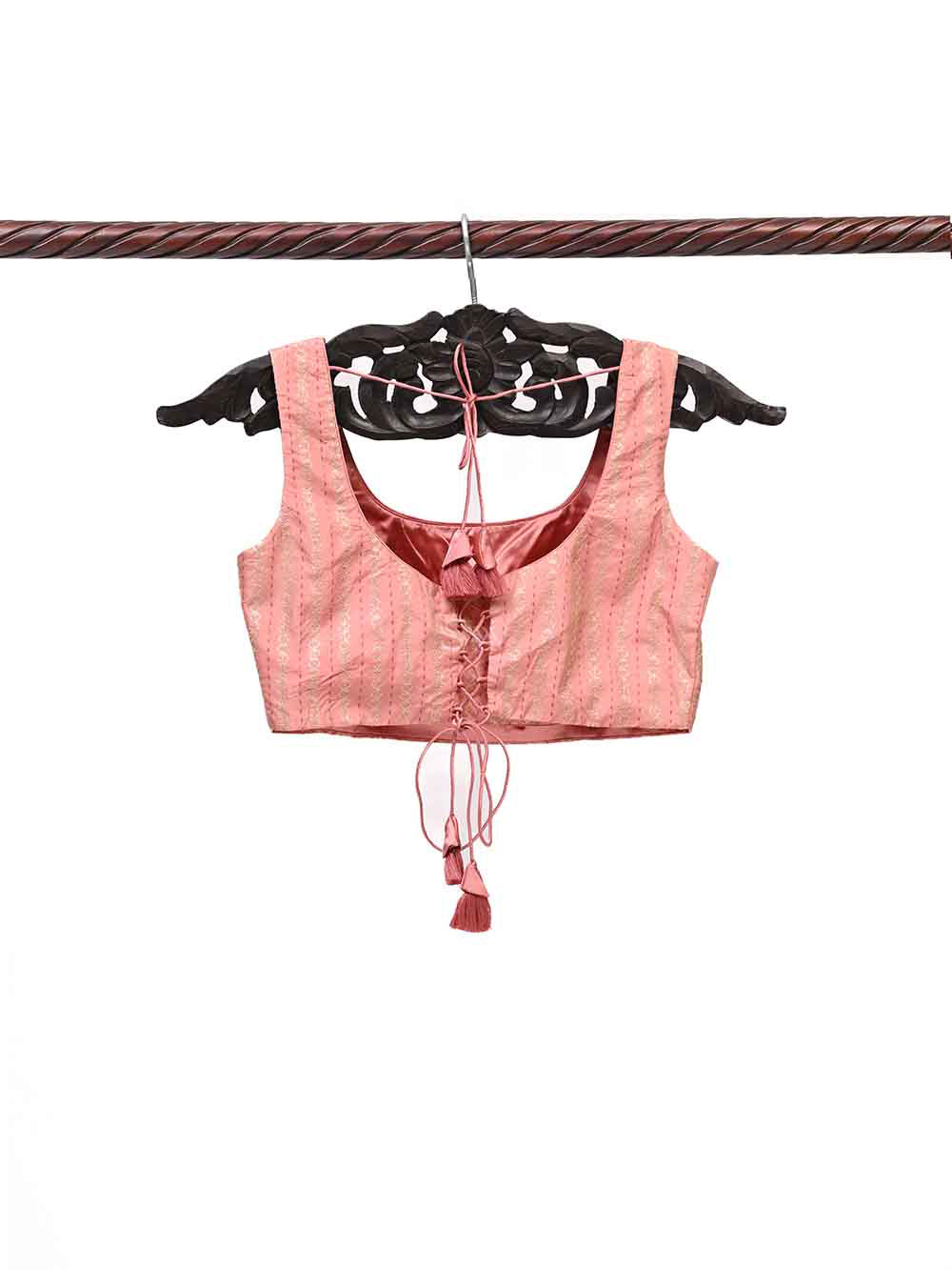 Dusty Pink Uppada Silk Banarasi Ready-made Blouse - Sacred Weaves