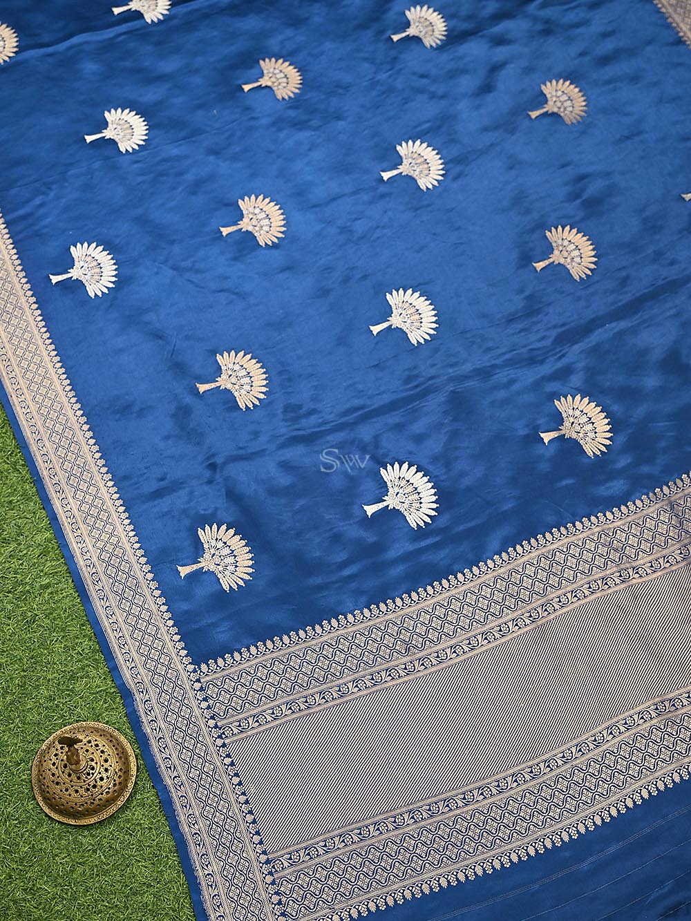 Midnight Blue Boota Satin Silk Handloom Banarasi Saree