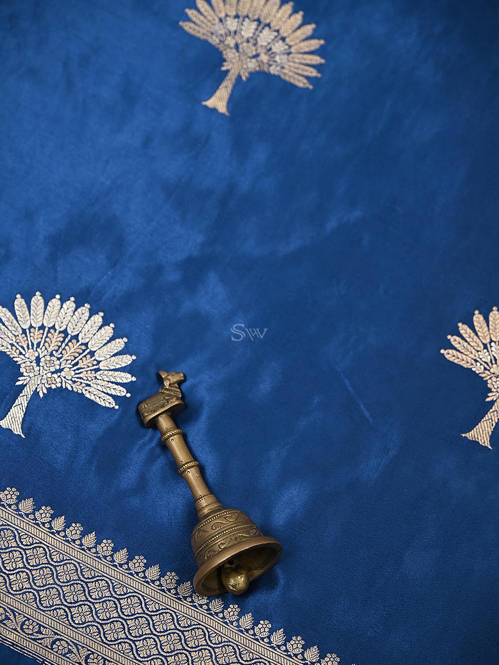 Midnight Blue Boota Satin Silk Handloom Banarasi Saree