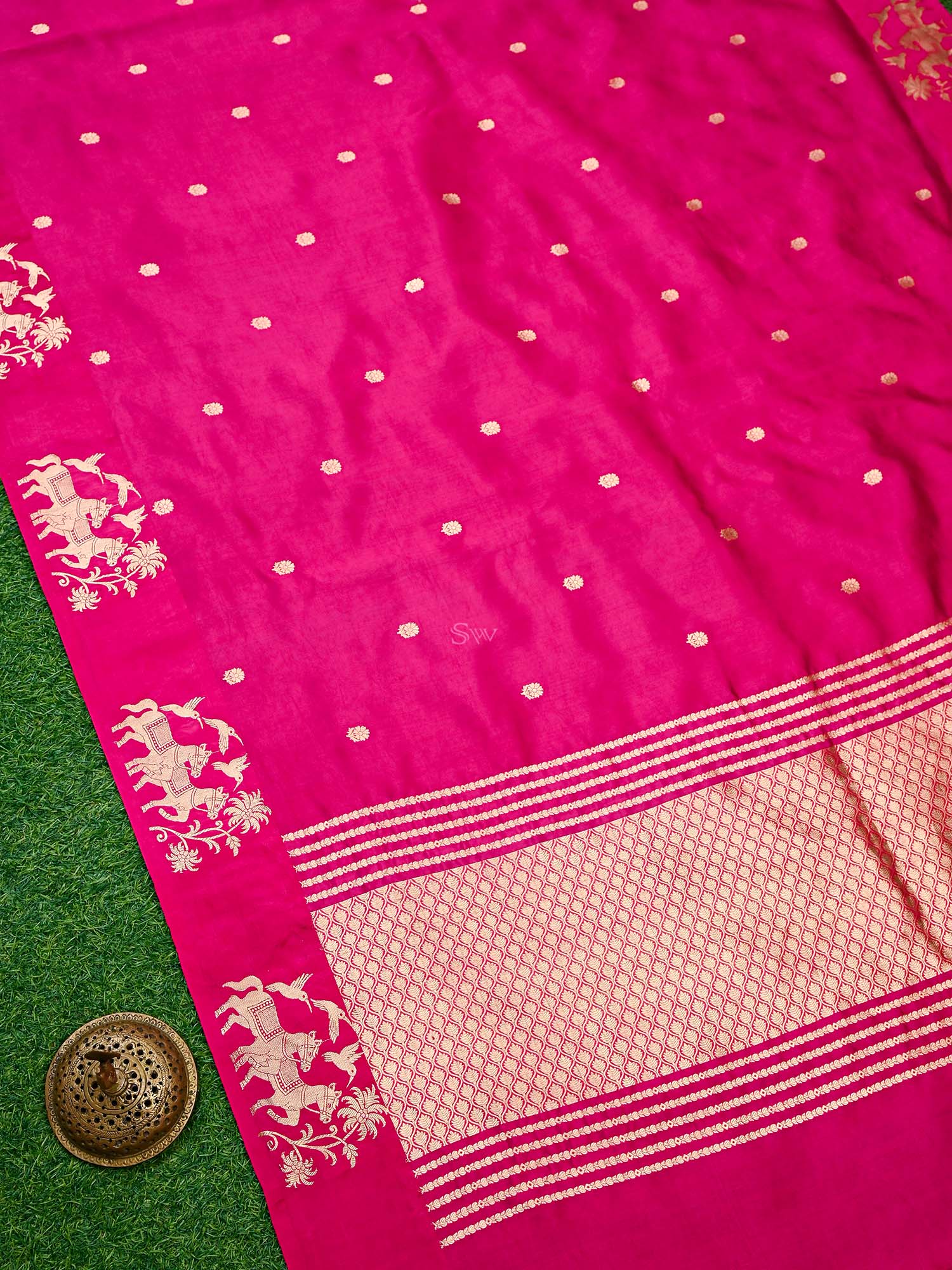 Dark Pink Booti Katan Silk Handloom Banarasi Saree - Sacred Weaves