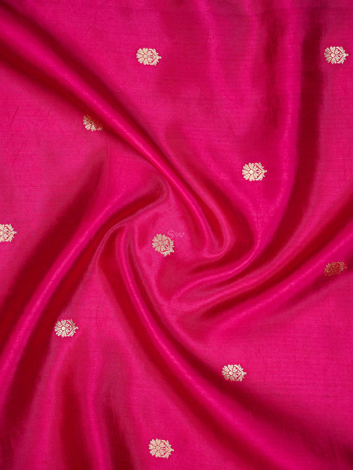 Dark Pink Booti Katan Silk Handloom Banarasi Saree - Sacred Weaves