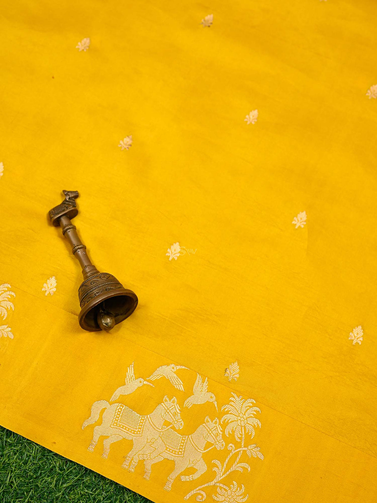 Yellow Booti Katan Silk Handloom Banarasi Saree - Sacred Weaves