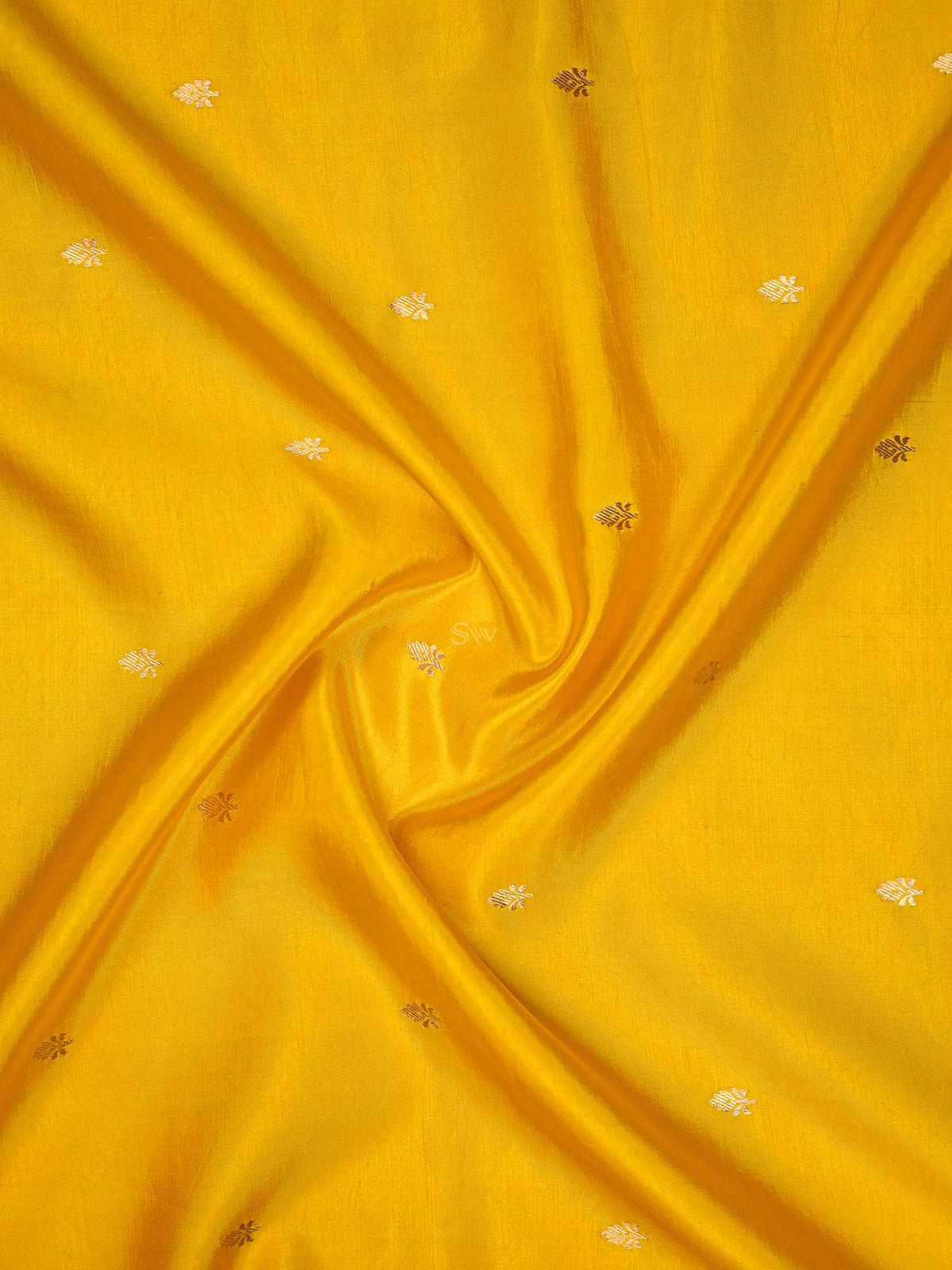 Yellow Booti Katan Silk Handloom Banarasi Saree - Sacred Weaves