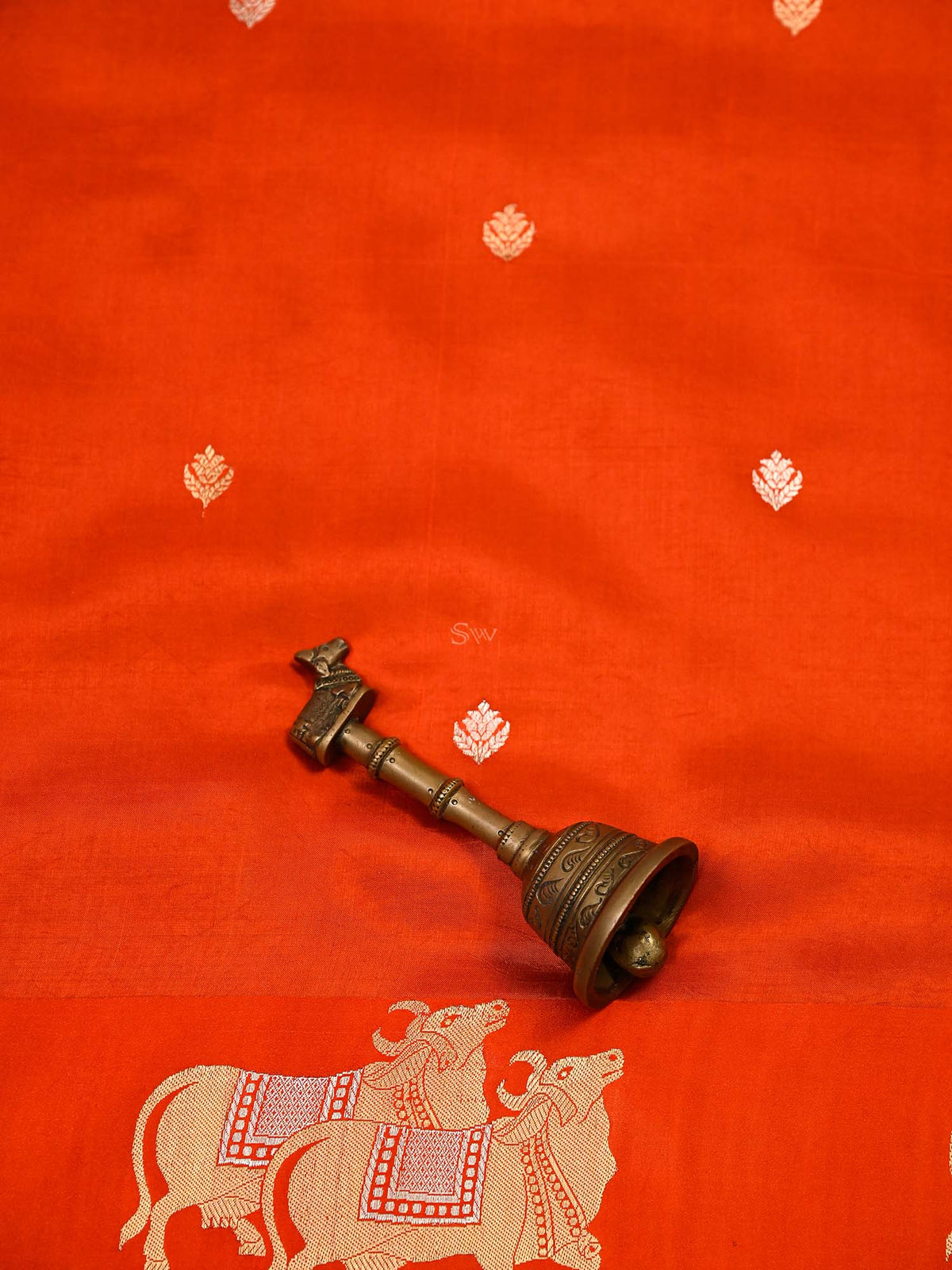 Dark Orange Booti Katan Silk Handloom Banarasi Saree - Sacred Weaves