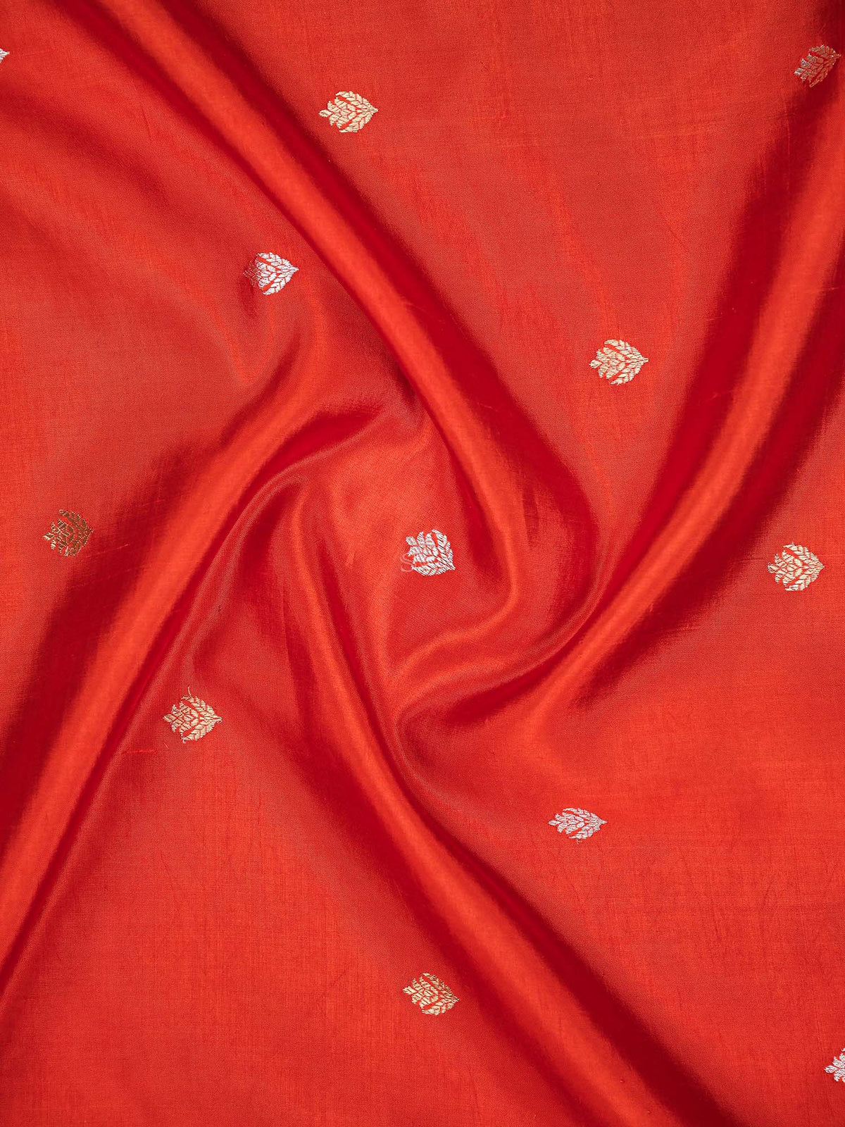 Dark Orange Booti Katan Silk Handloom Banarasi Saree - Sacred Weaves