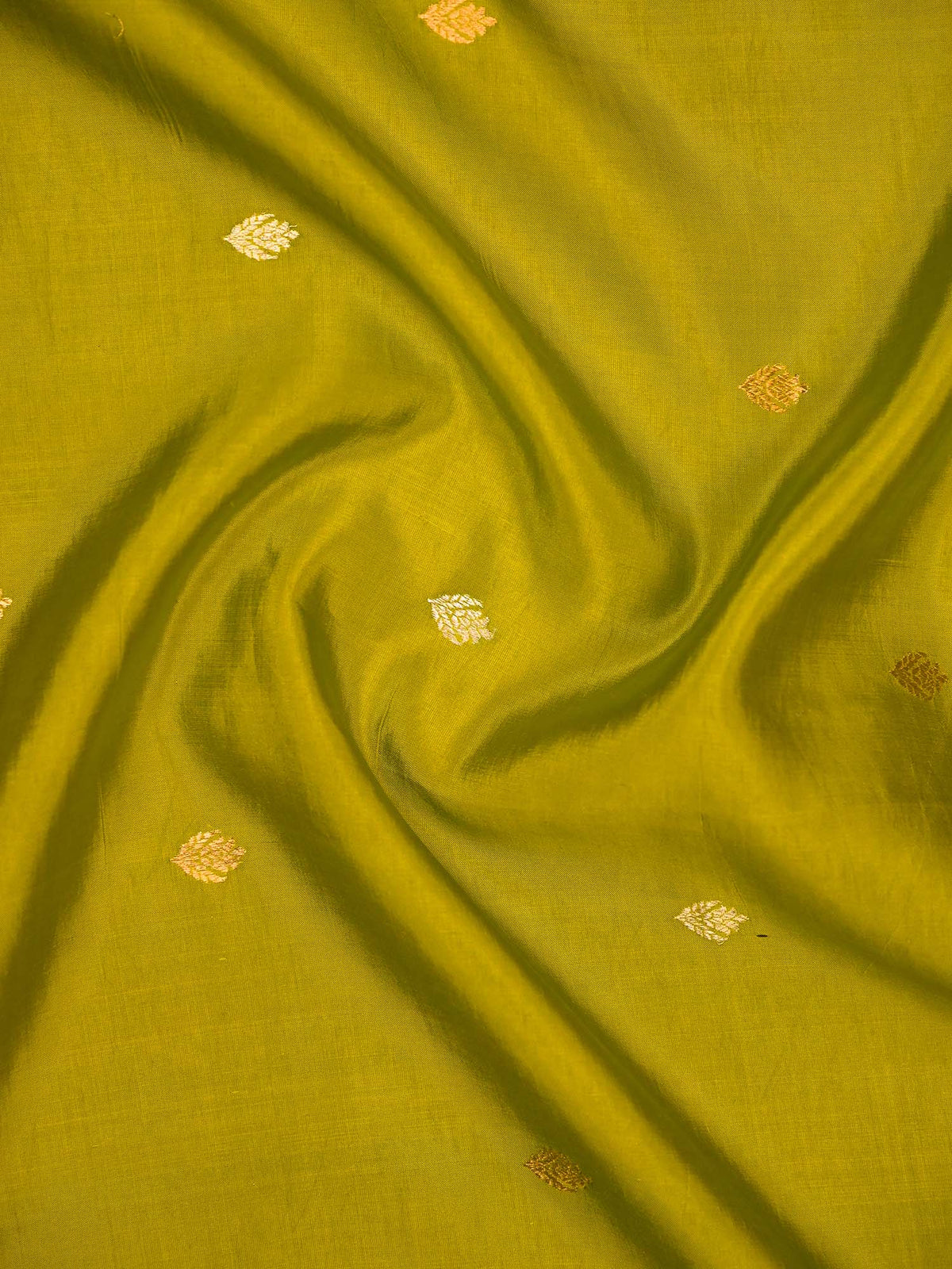 Lime Green Booti Katan Silk Handloom Banarasi Saree - Sacred Weaves