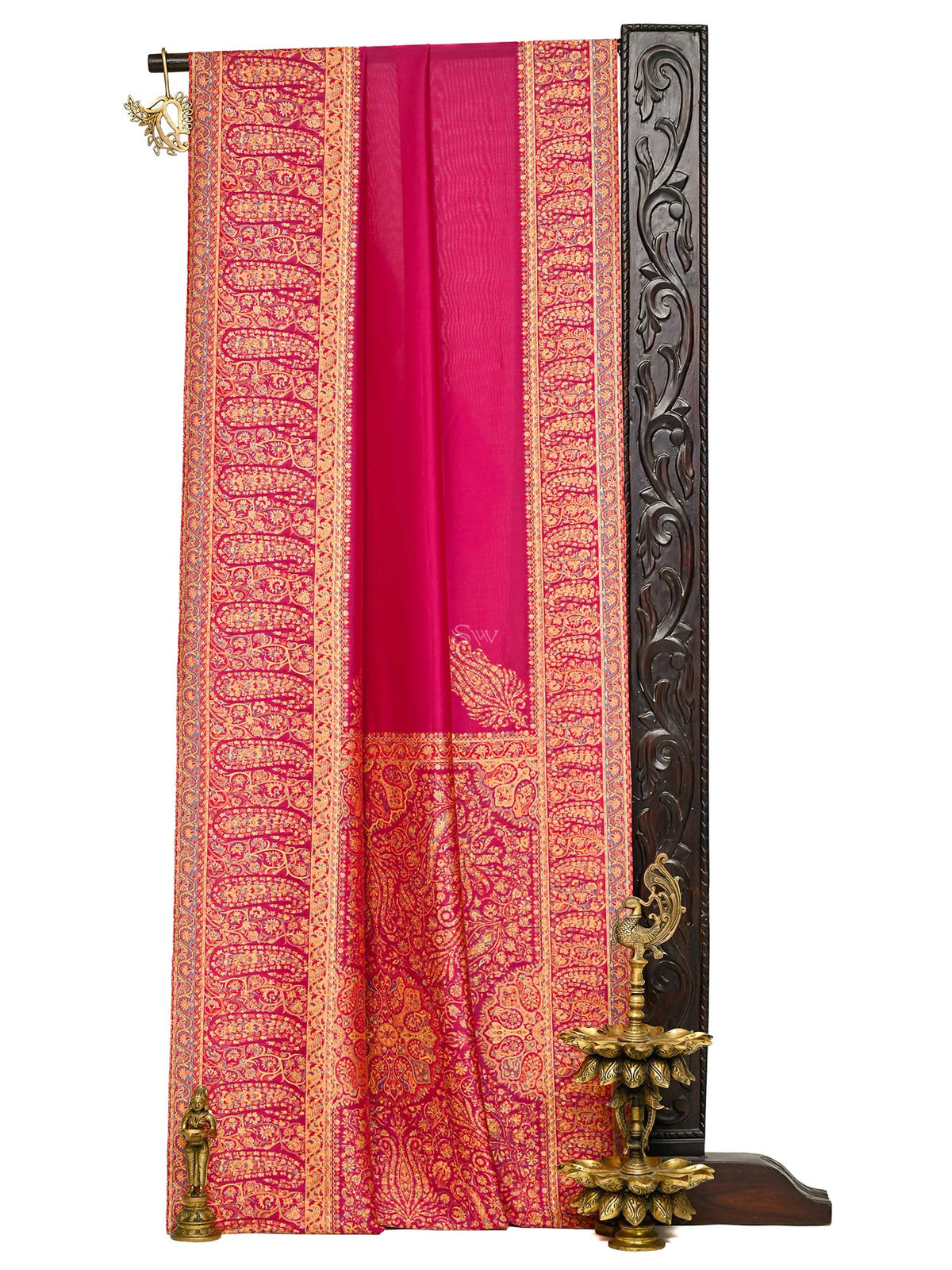 Magenta Pashmina Moonga Silk Handloom Banarasi Saree