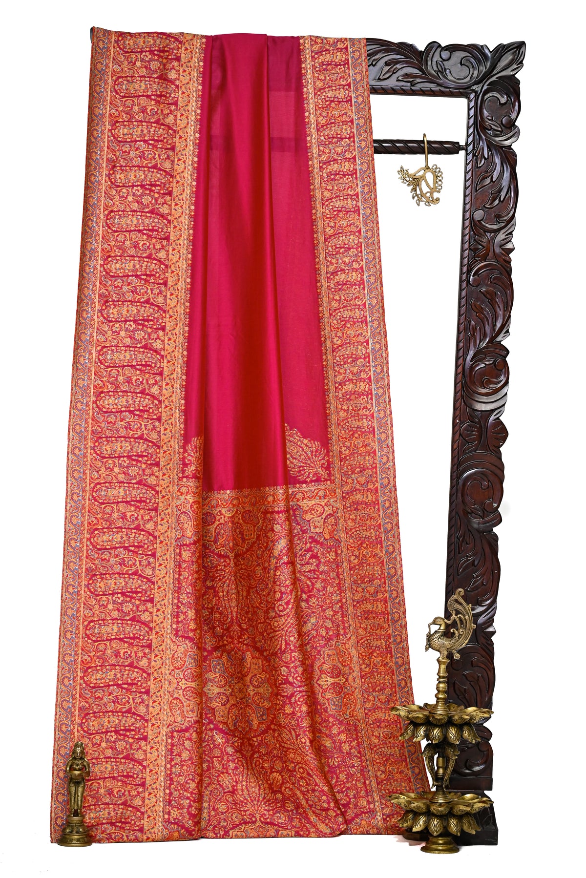 Magenta Pashmina Moonga Silk Handloom Banarasi Saree