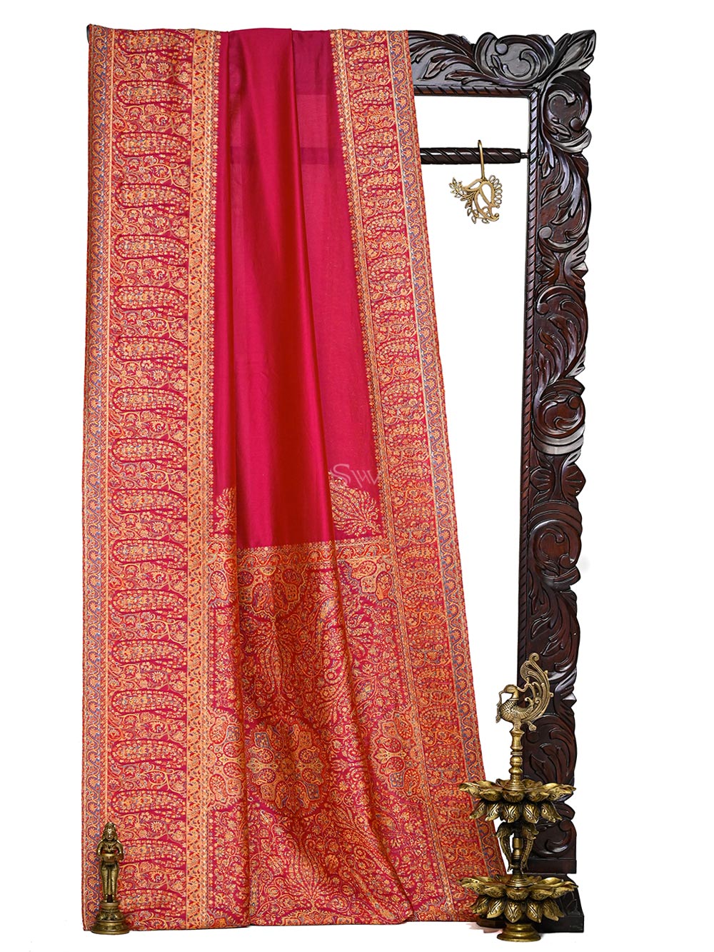 Magenta Pashmina Moonga Silk Handloom Banarasi Saree