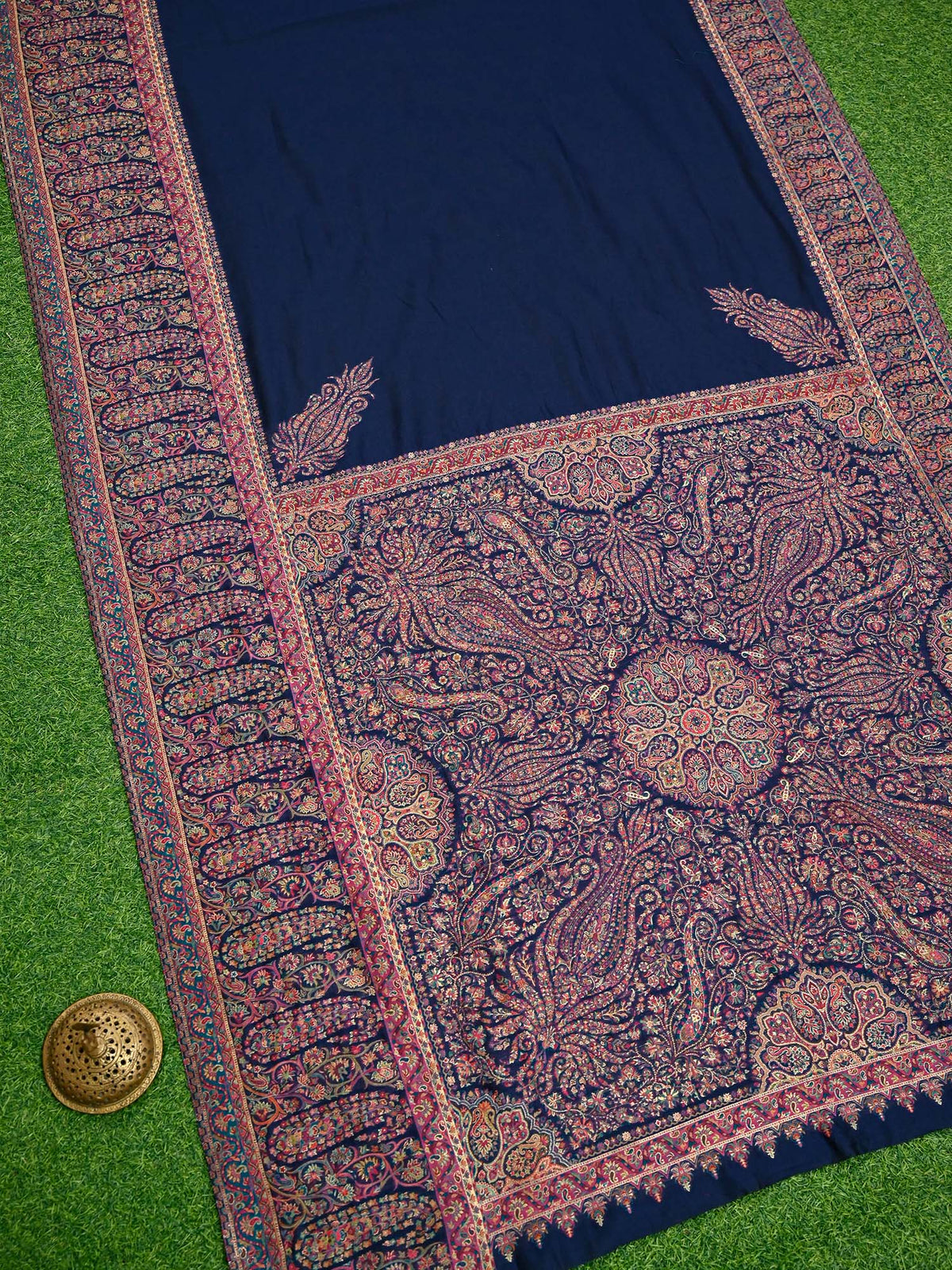 Navy Blue Pashmina Moonga Silk Handloom Banarasi Saree