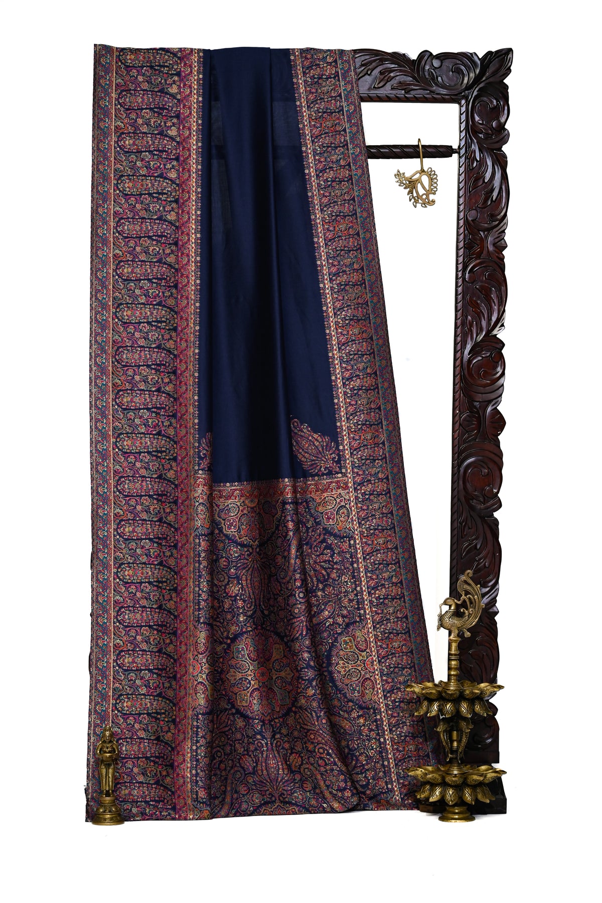 Navy Blue Pashmina Moonga Silk Handloom Banarasi Saree