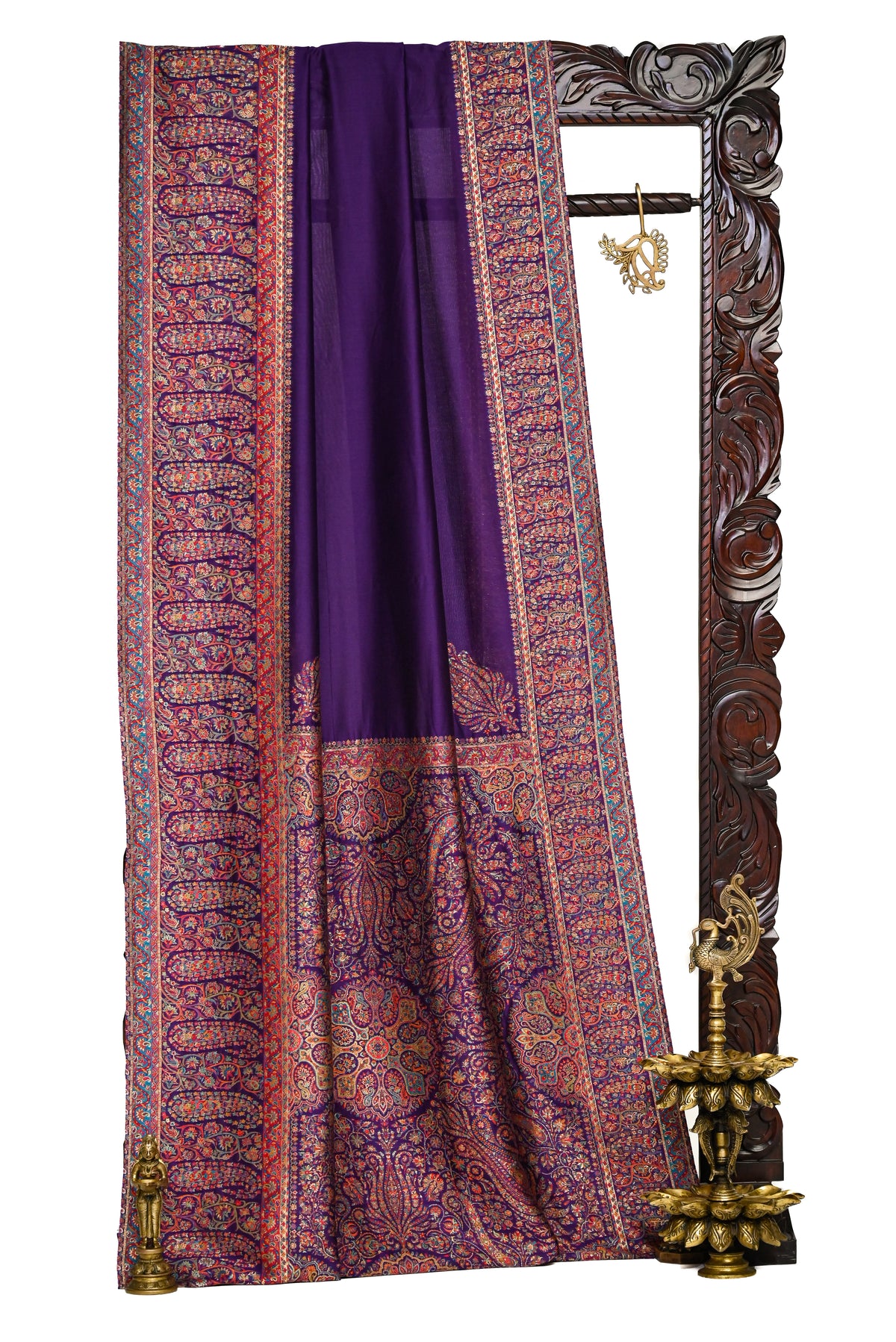 Purple Pashmina Moonga Silk Handloom Banarasi Saree