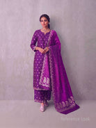 Dark Magenta Booti Katan Silk Handloom Banarasi Suit - Sacred Weaves