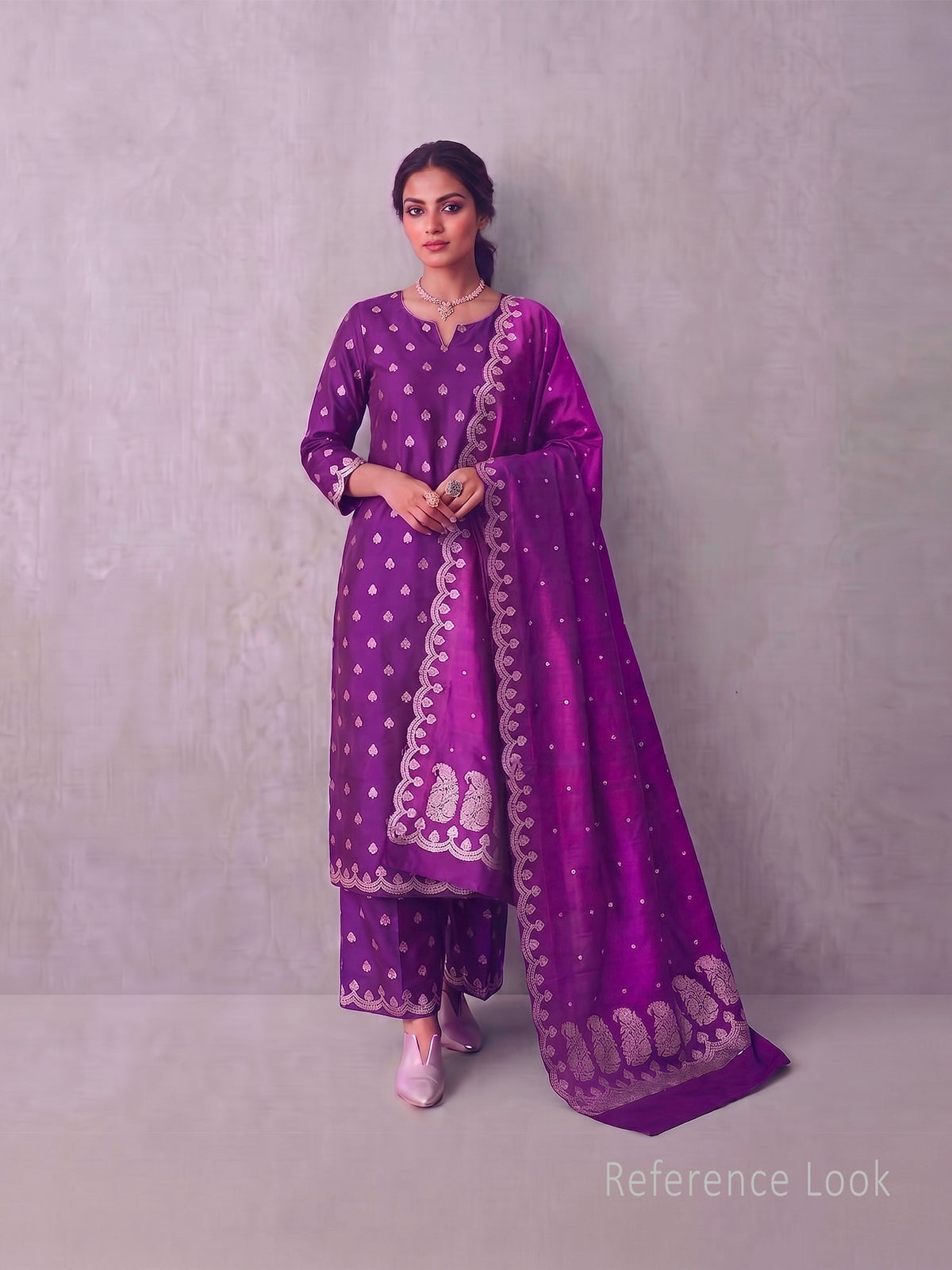 Dark Magenta Booti Katan Silk Handloom Banarasi Suit - Sacred Weaves