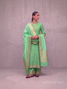 Aqua Green Booti Katan Silk Handloom Banarasi Suit - Sacred Weaves