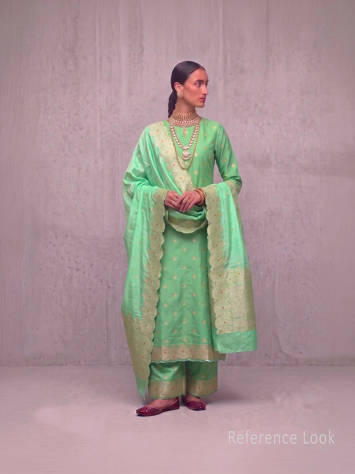 Aqua Green Booti Katan Silk Handloom Banarasi Suit - Sacred Weaves