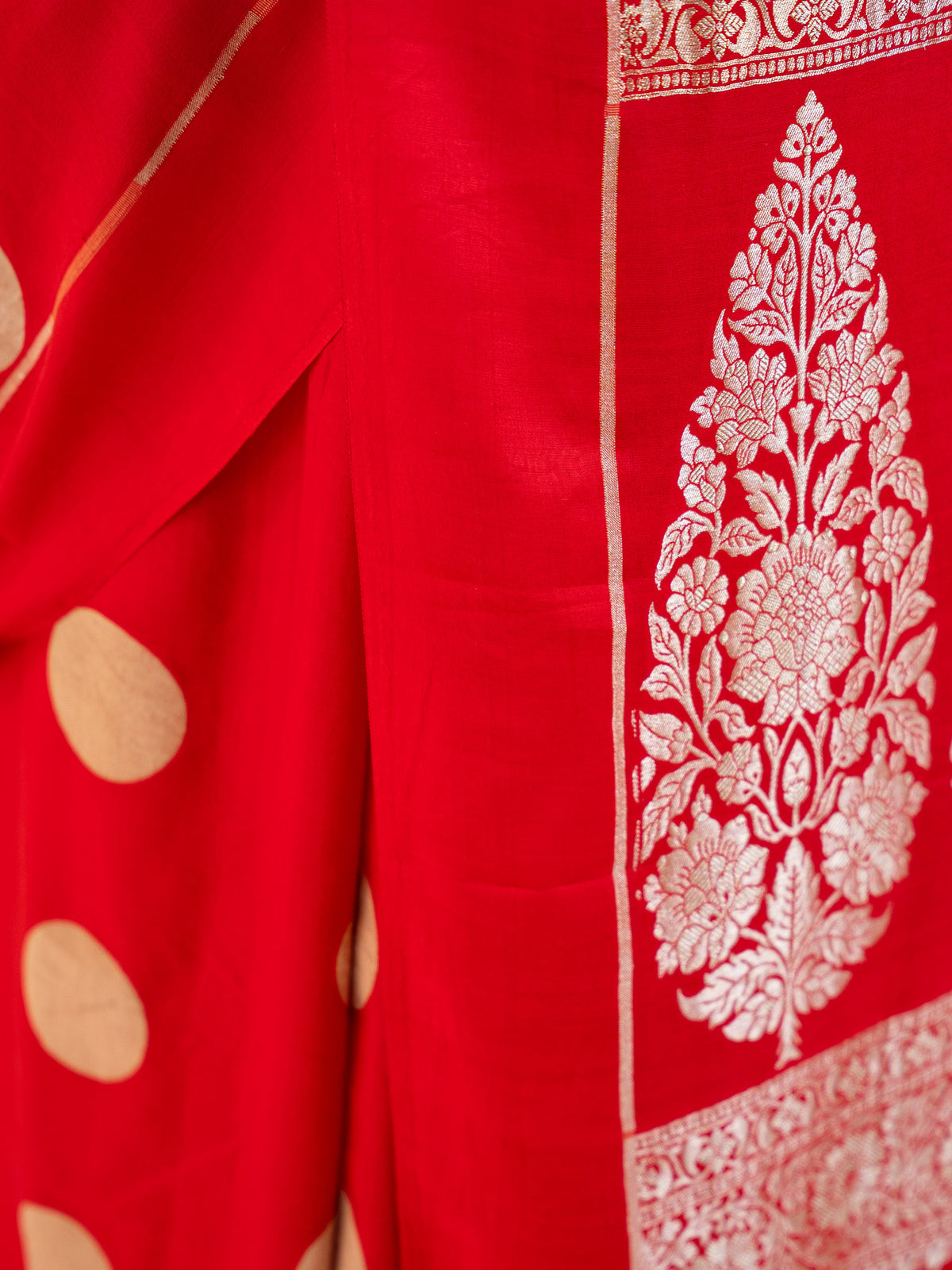 Red Boota Pure Silk Handloom Banarasi Saree - Sacred Weaves