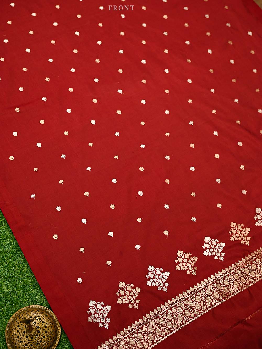 Dark Maroon Booti Katan Silk Handloom Banarasi Suit - Sacred Weaves