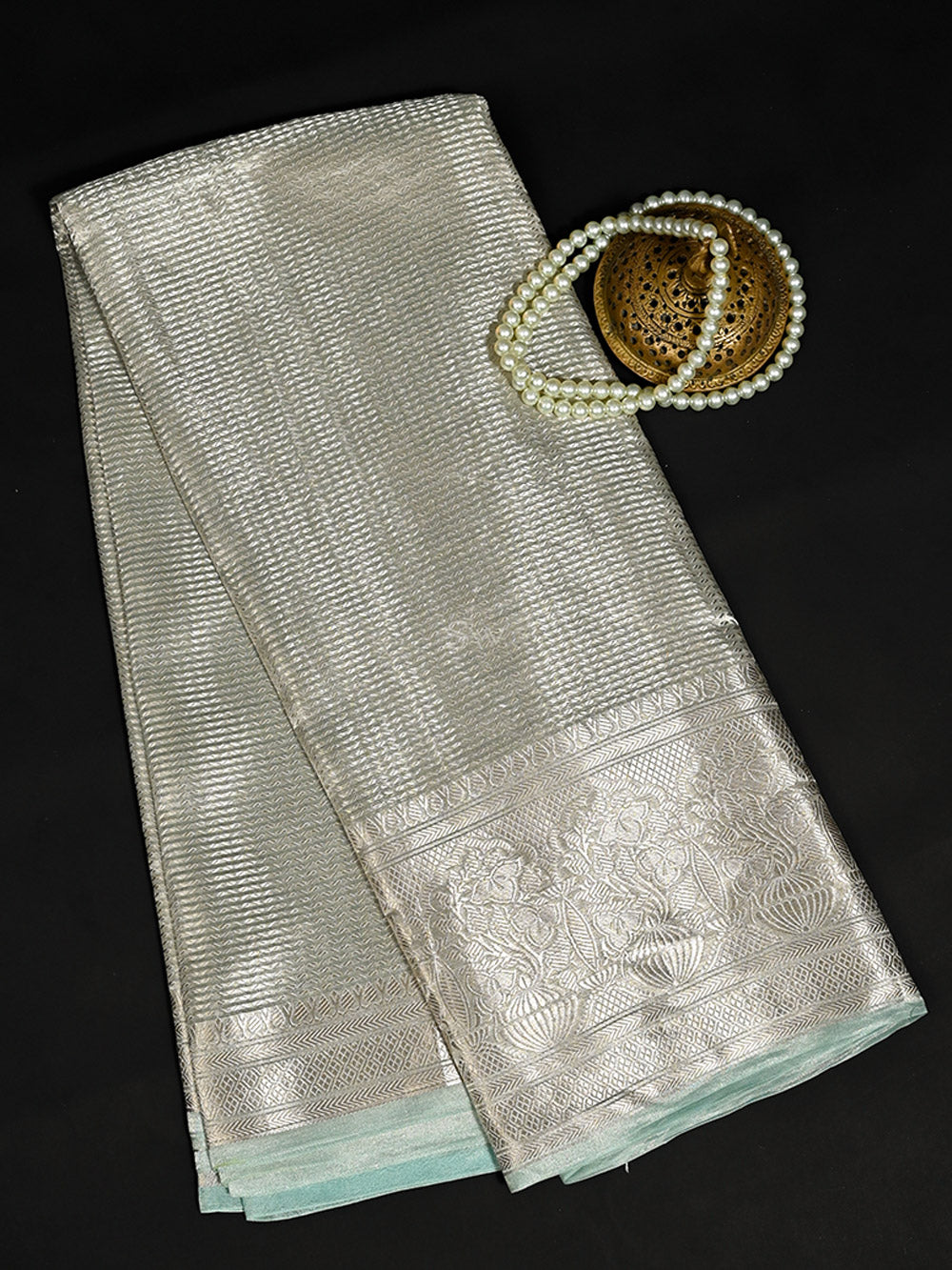 Sea Green Tissue Brocade Handloom Banarasi Saree - Sacred Weaves