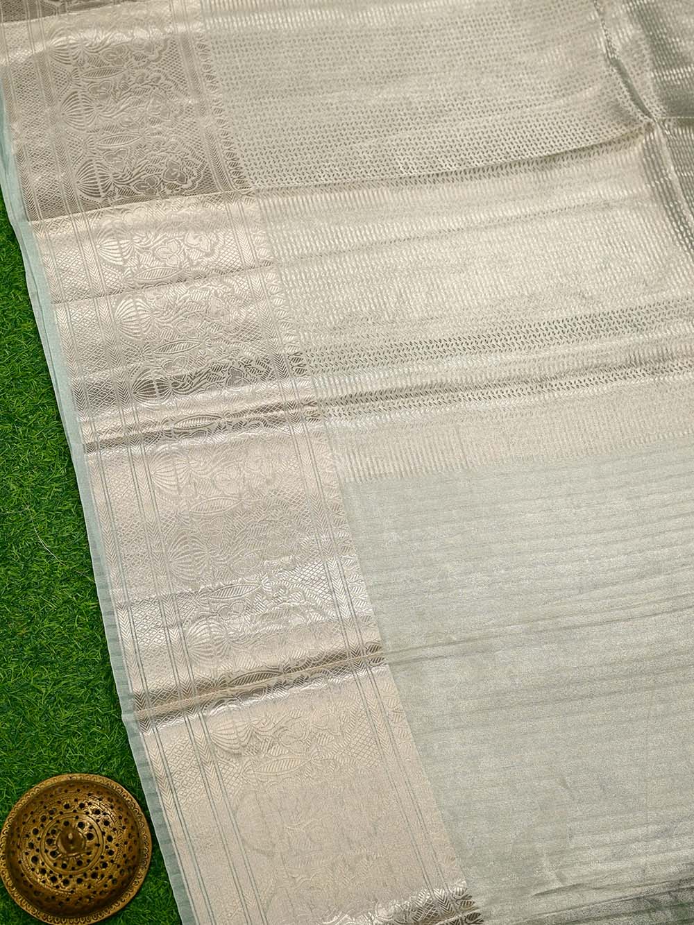 Sea Green Tissue Brocade Handloom Banarasi Saree - Sacred Weaves