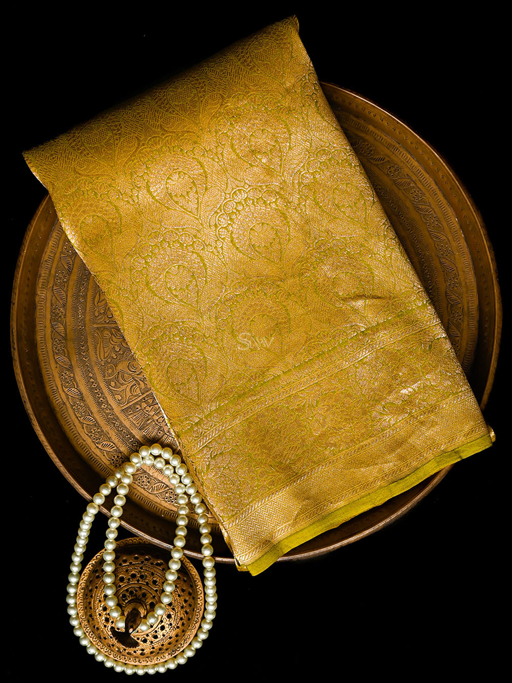 Lime Green Silk Brocade Handloom Banarasi Saree