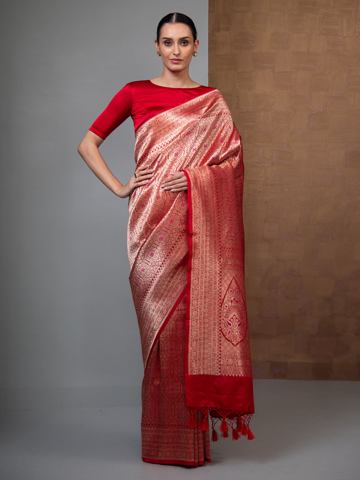 Red Meenakari Silk Brocade Handloom Banarasi Saree