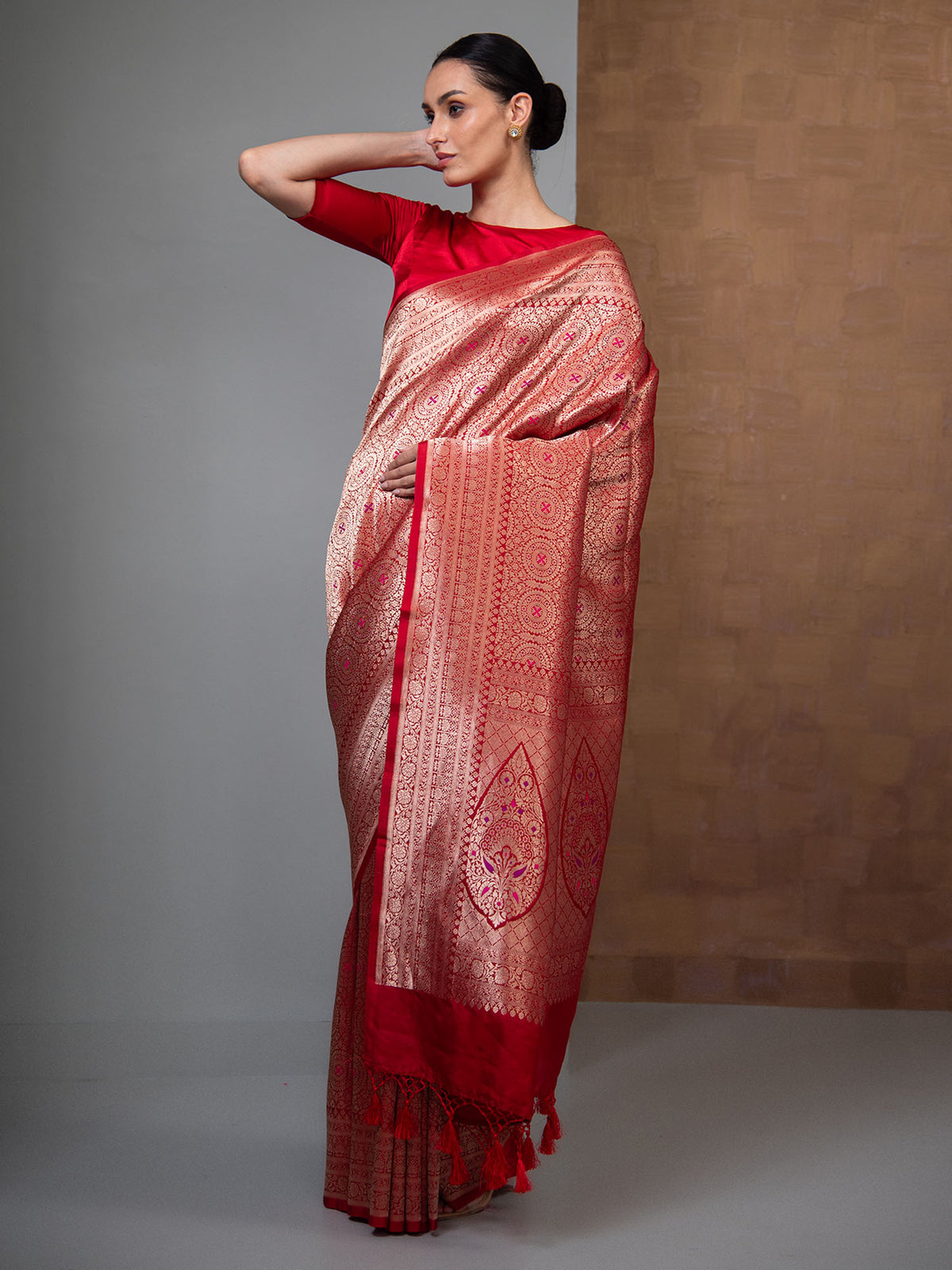 Red Meenakari Silk Brocade Handloom Banarasi Saree