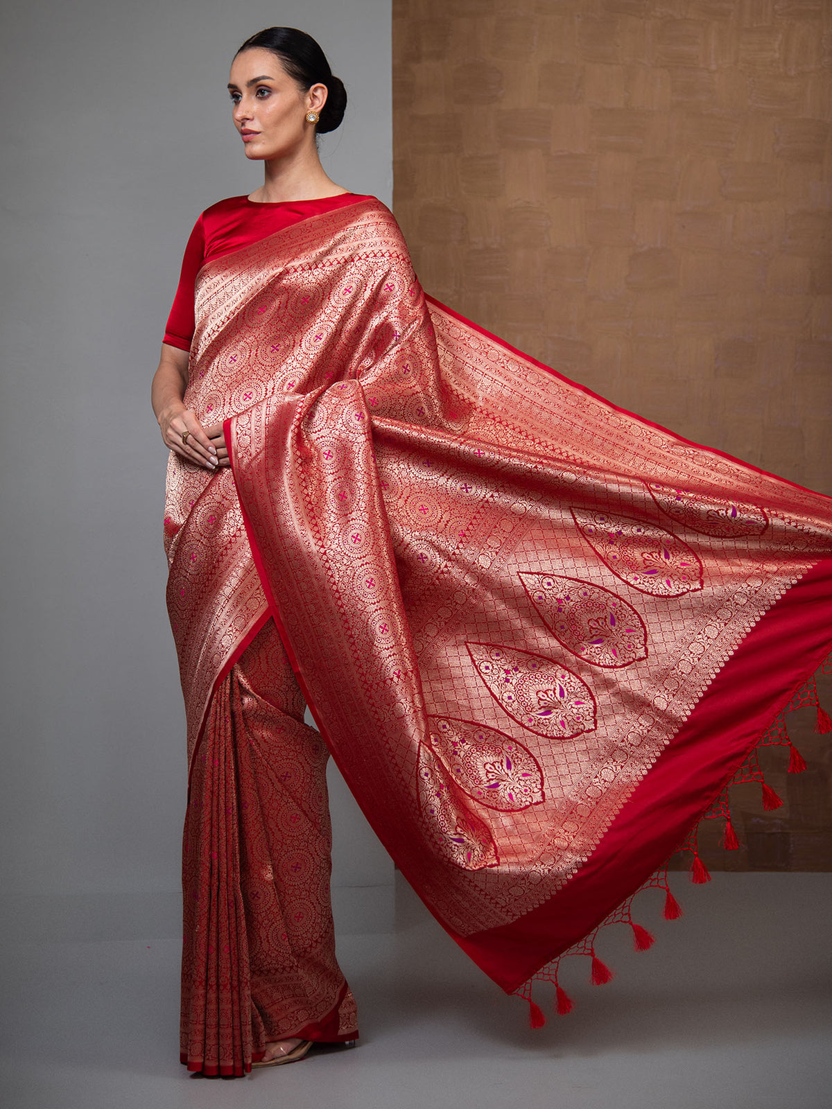 Red Meenakari Silk Brocade Handloom Banarasi Saree