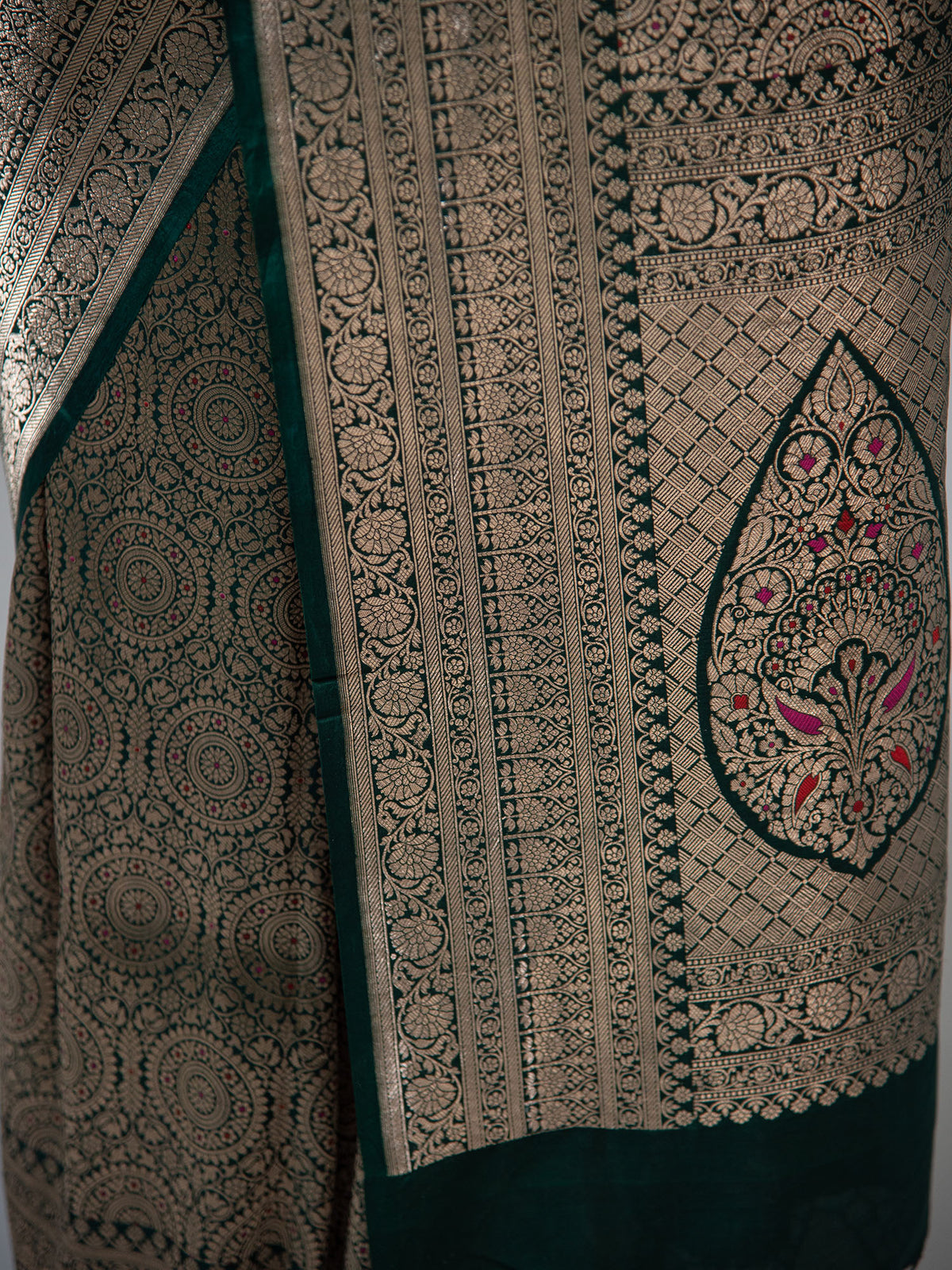 Bottle Green Meenakari Silk Brocade Handloom Banarasi Saree