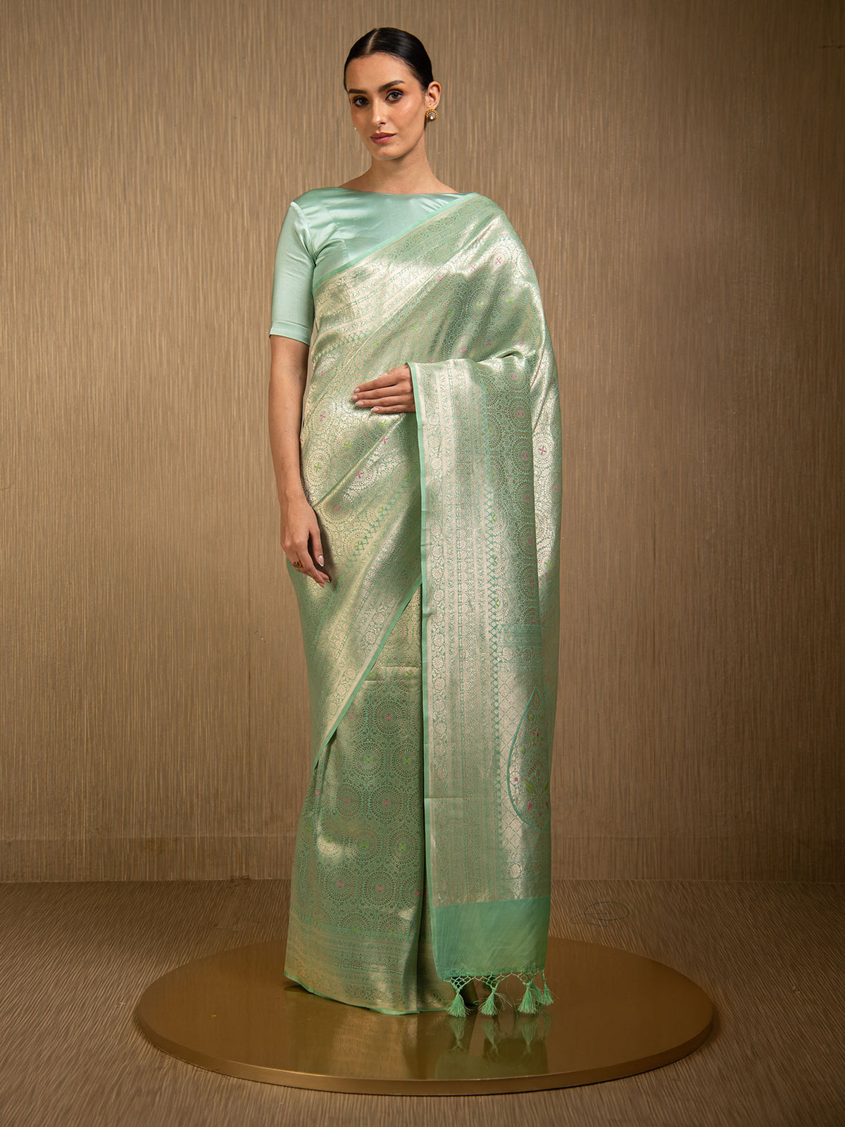 Pastel Aqua Green Meenakari Silk Brocade Handloom Banarasi Saree