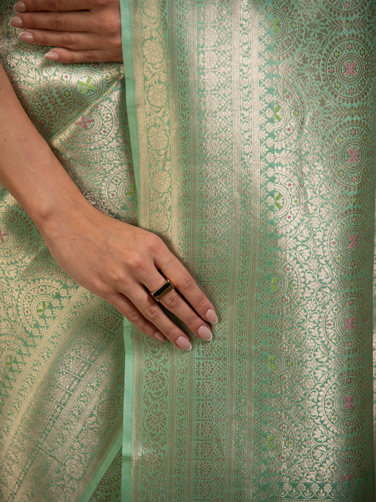 Pastel Aqua Green Meenakari Silk Brocade Handloom Banarasi Saree