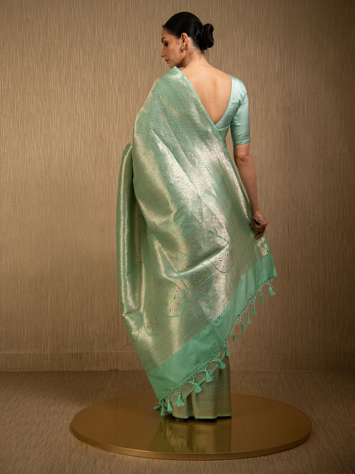 Pastel Aqua Green Meenakari Silk Brocade Handloom Banarasi Saree