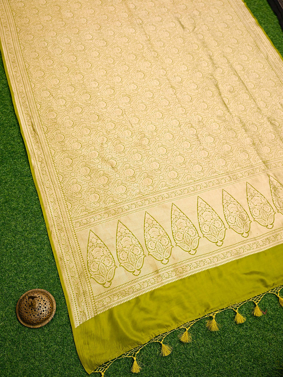 Lime Green Silk Brocade Handloom Banarasi Saree