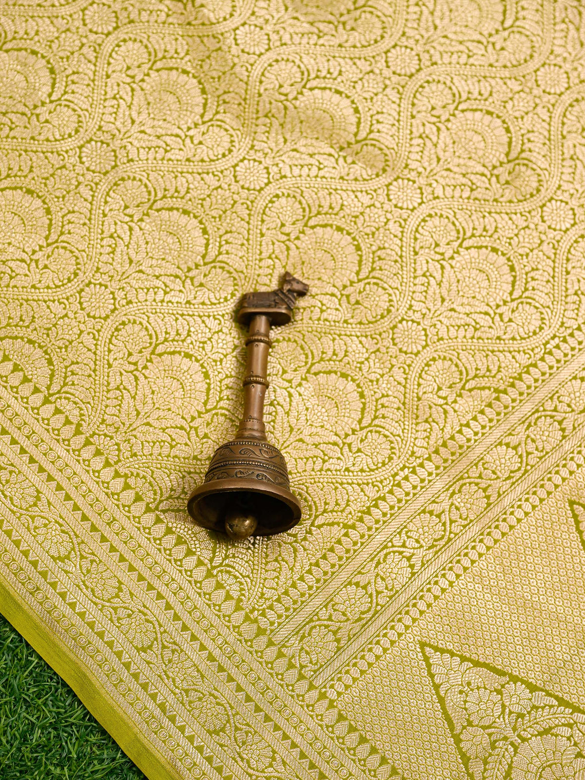 Lime Green Silk Brocade Handloom Banarasi Saree